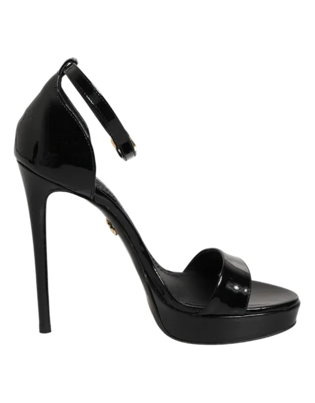 Dolce & Gabbana Black Leather Platform Keira Sandals Shoes sold by Siebentaschen