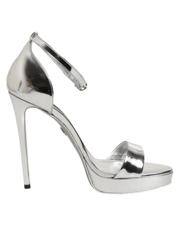 Dolce & Gabbana Silver Leather Platform Keira Sandals Shoes sold by Siebentaschen