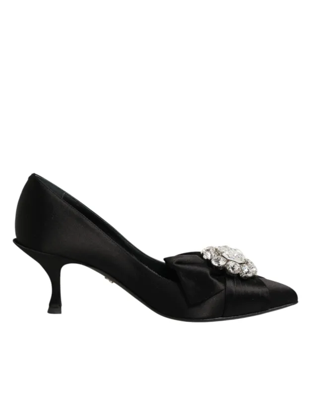 Dolce & Gabbana Black Satin Bow Crystal Embellishment Pumps Shoes sold by Siebentaschen