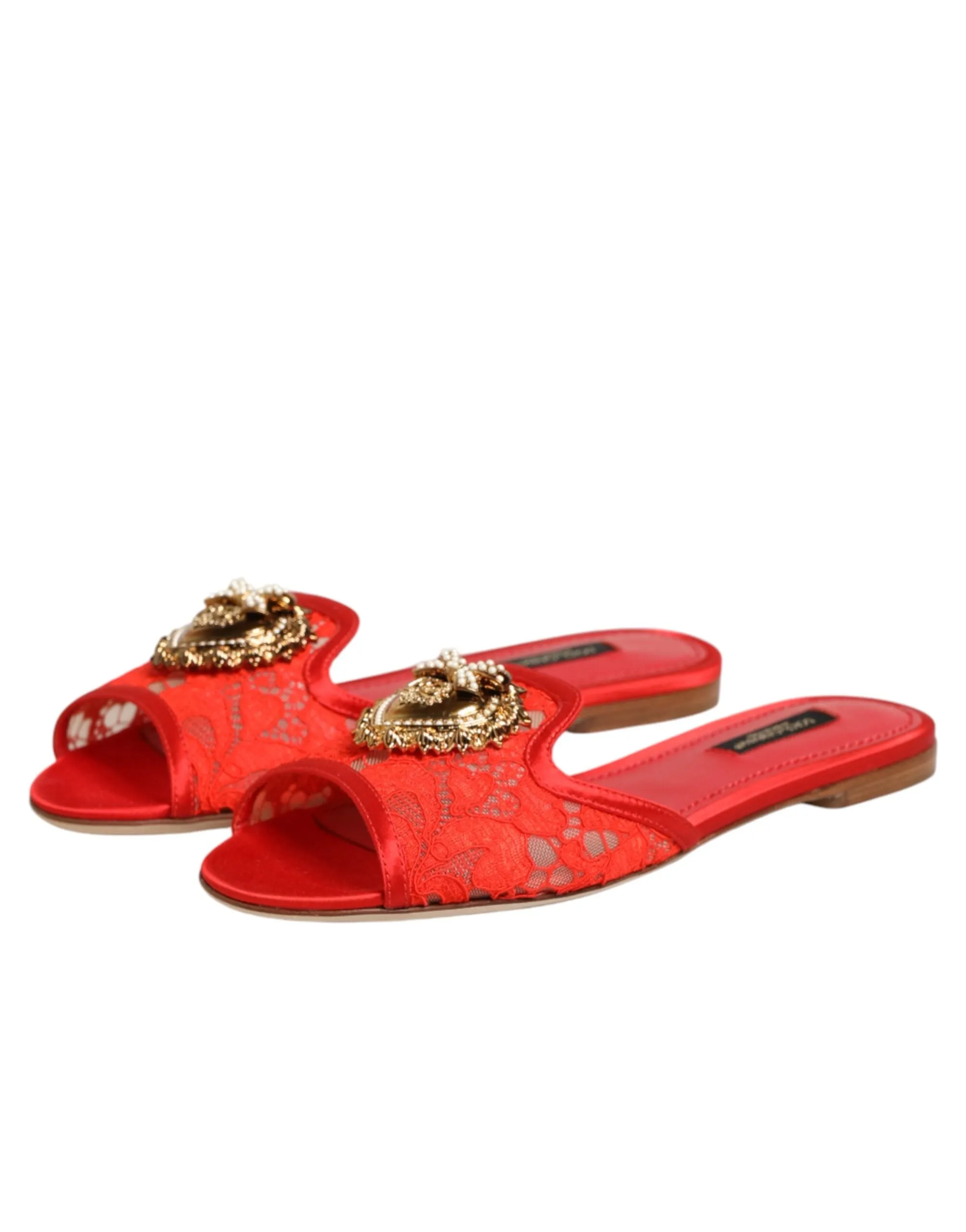 Dolce & Gabbana Red Devotion Lace Flats Slip On Sandals Shoes sold by Siebentaschen product image thumbnail 5