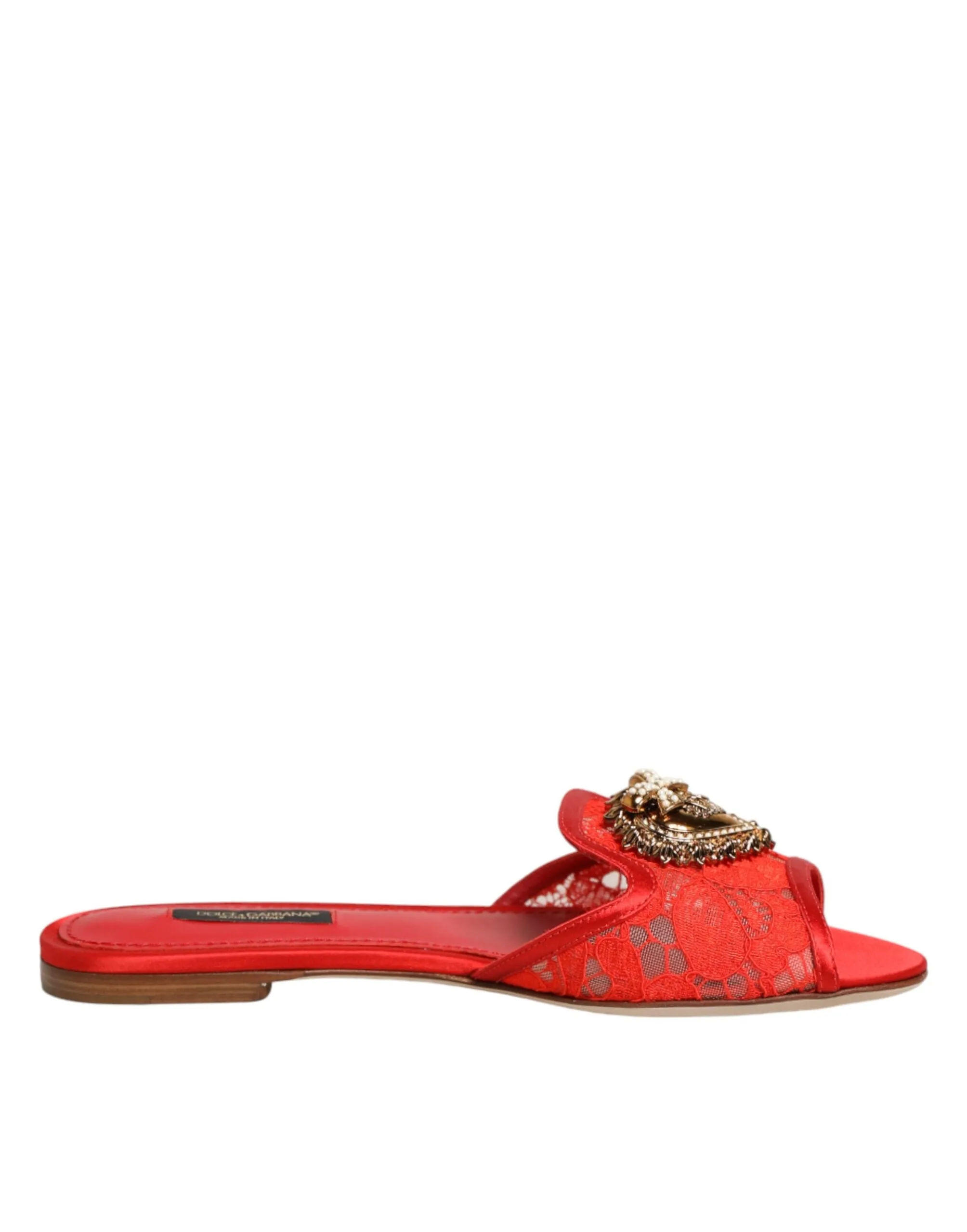Dolce & Gabbana Red Devotion Lace Flats Slip On Sandals Shoes sold by Siebentaschen product image thumbnail 2
