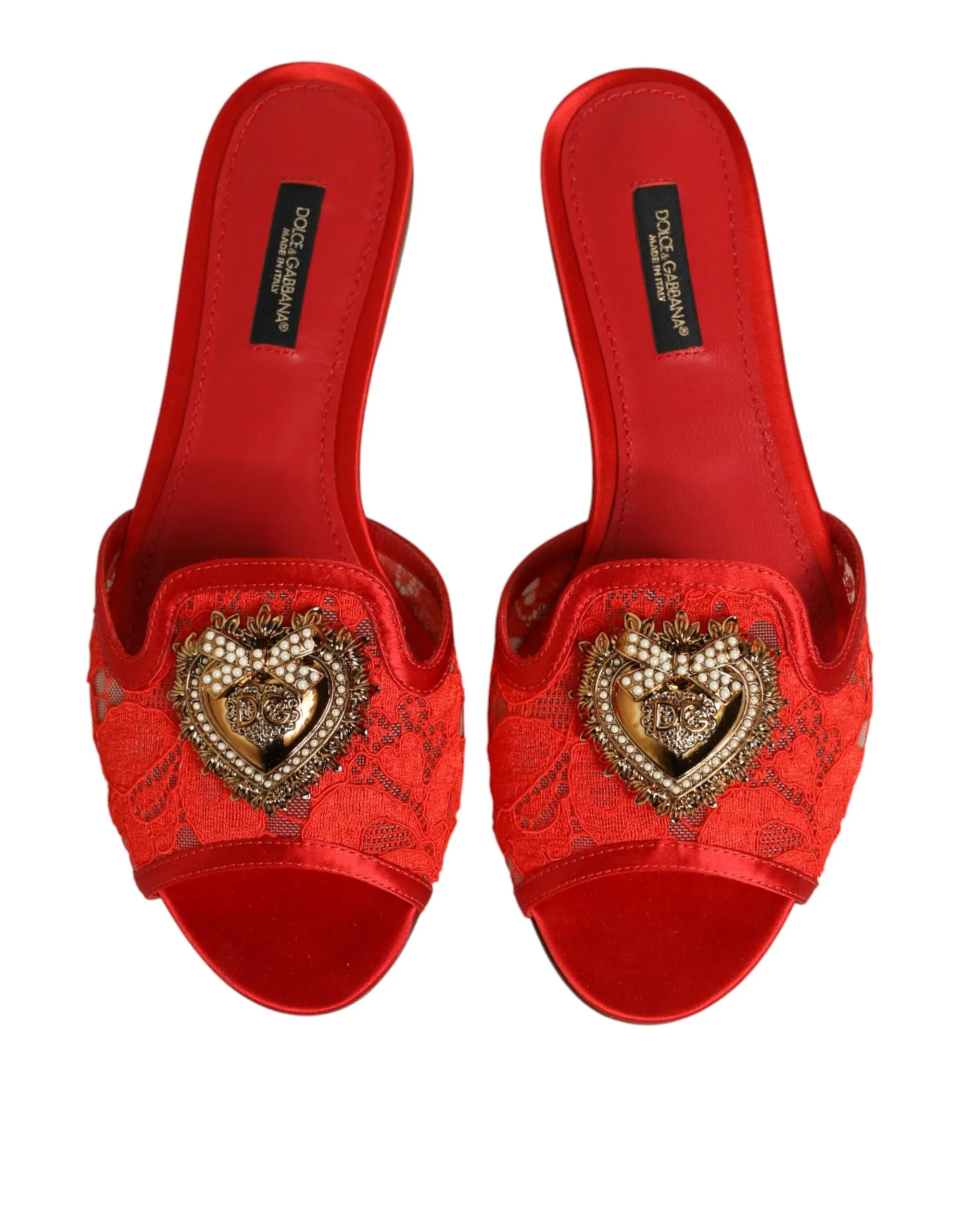 Dolce & Gabbana Red Devotion Lace Flats Slip On Sandals Shoes sold by Siebentaschen product image thumbnail 4