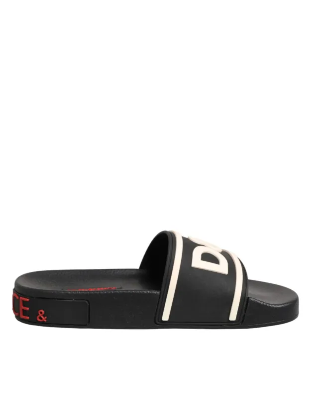 Dolce & Gabbana Black Rubber Slides Sandals Beachwear Shoes sold by Siebentaschen