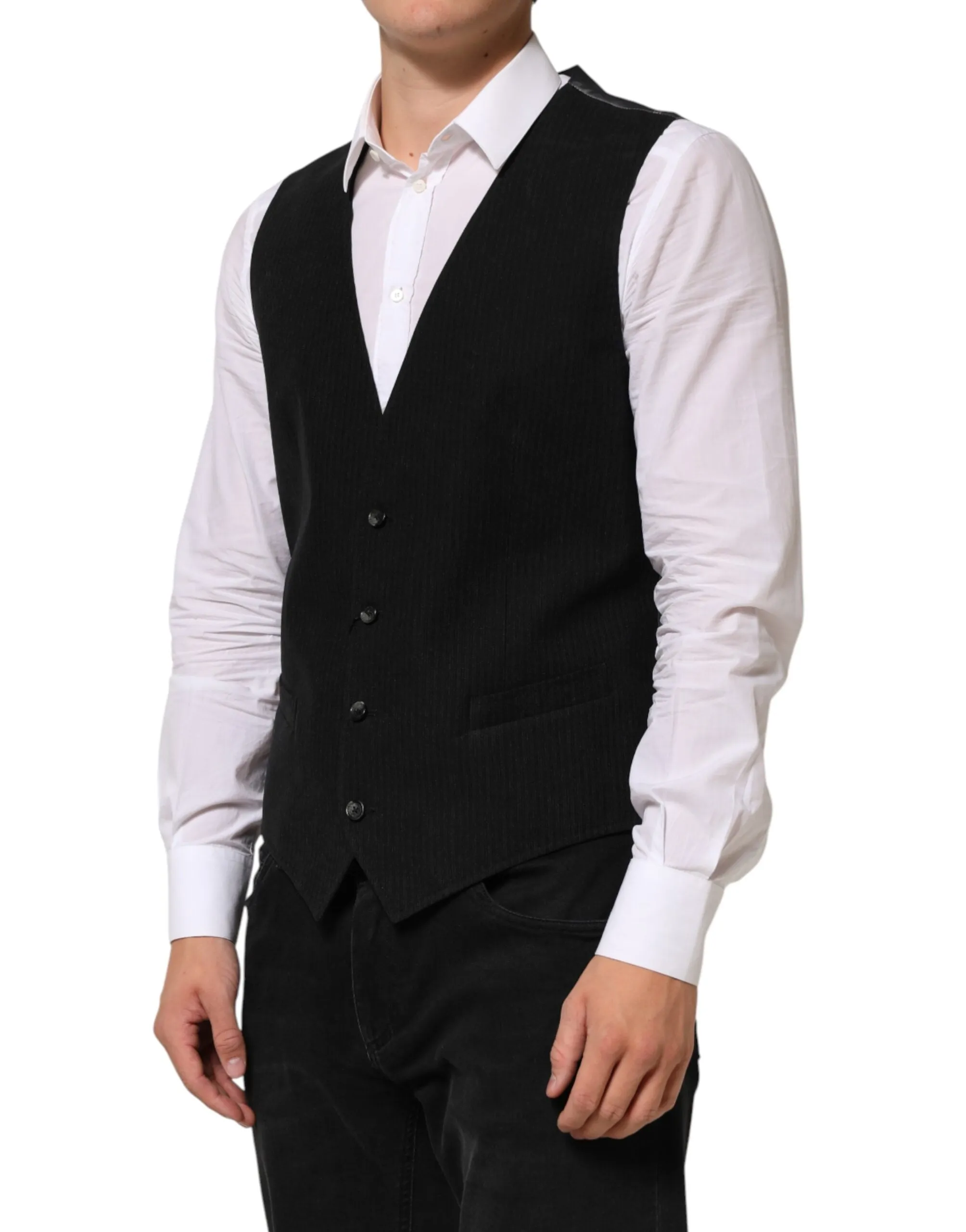 Dolce & Gabbana Black Cotton Waistcoat Dress Men Formal Vest sold by Siebentaschen product image thumbnail 3