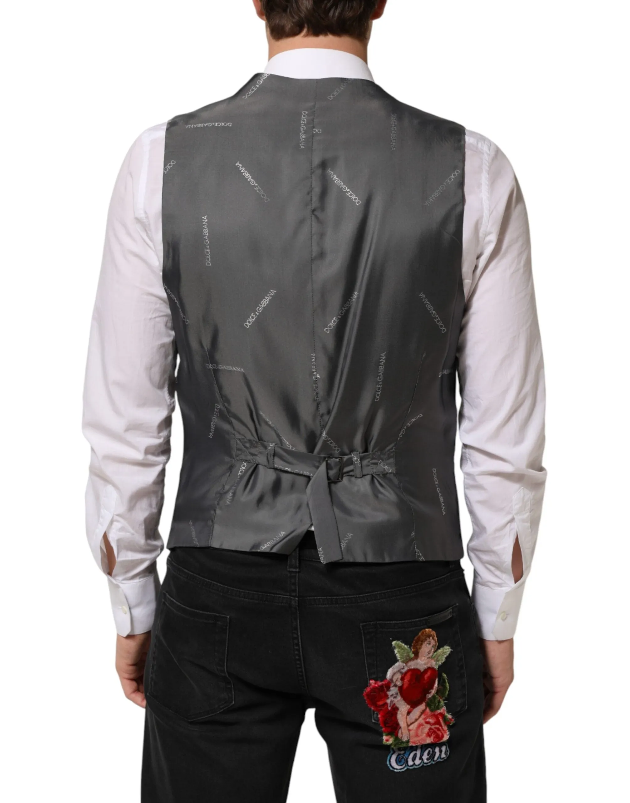 Dolce & Gabbana Black Cotton Waistcoat Dress Men Formal Vest sold by Siebentaschen product image thumbnail 4