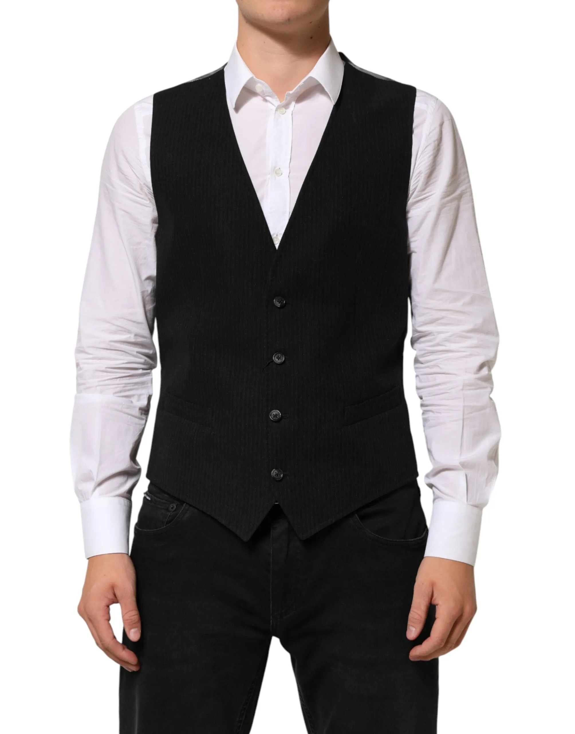 Dolce & Gabbana Black Cotton Waistcoat Dress Men Formal Vest sold by Siebentaschen product image thumbnail 2