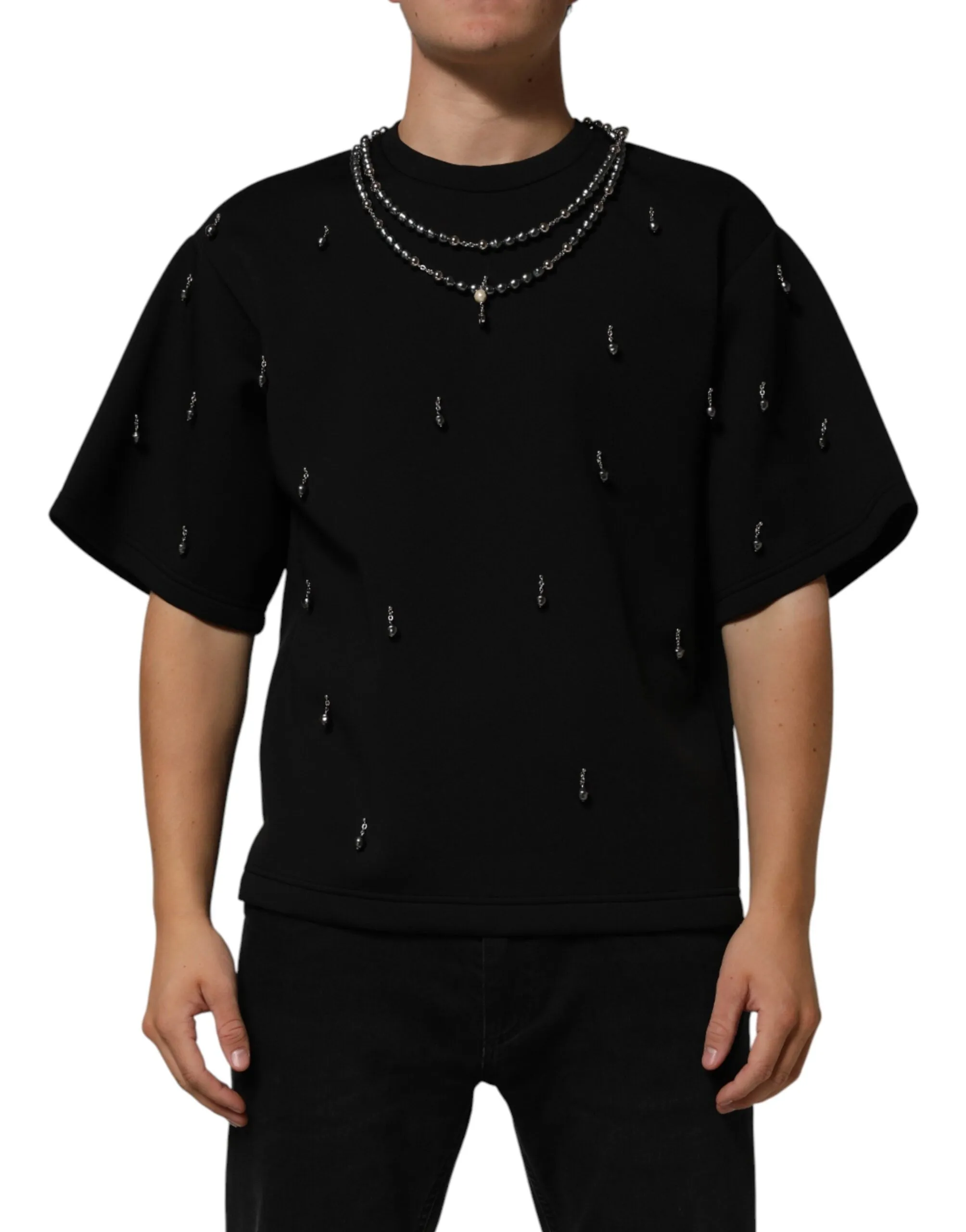 Dolce & Gabbana Black Polyester Necklace Embellished T-shirt sold by Siebentaschen product image thumbnail 2