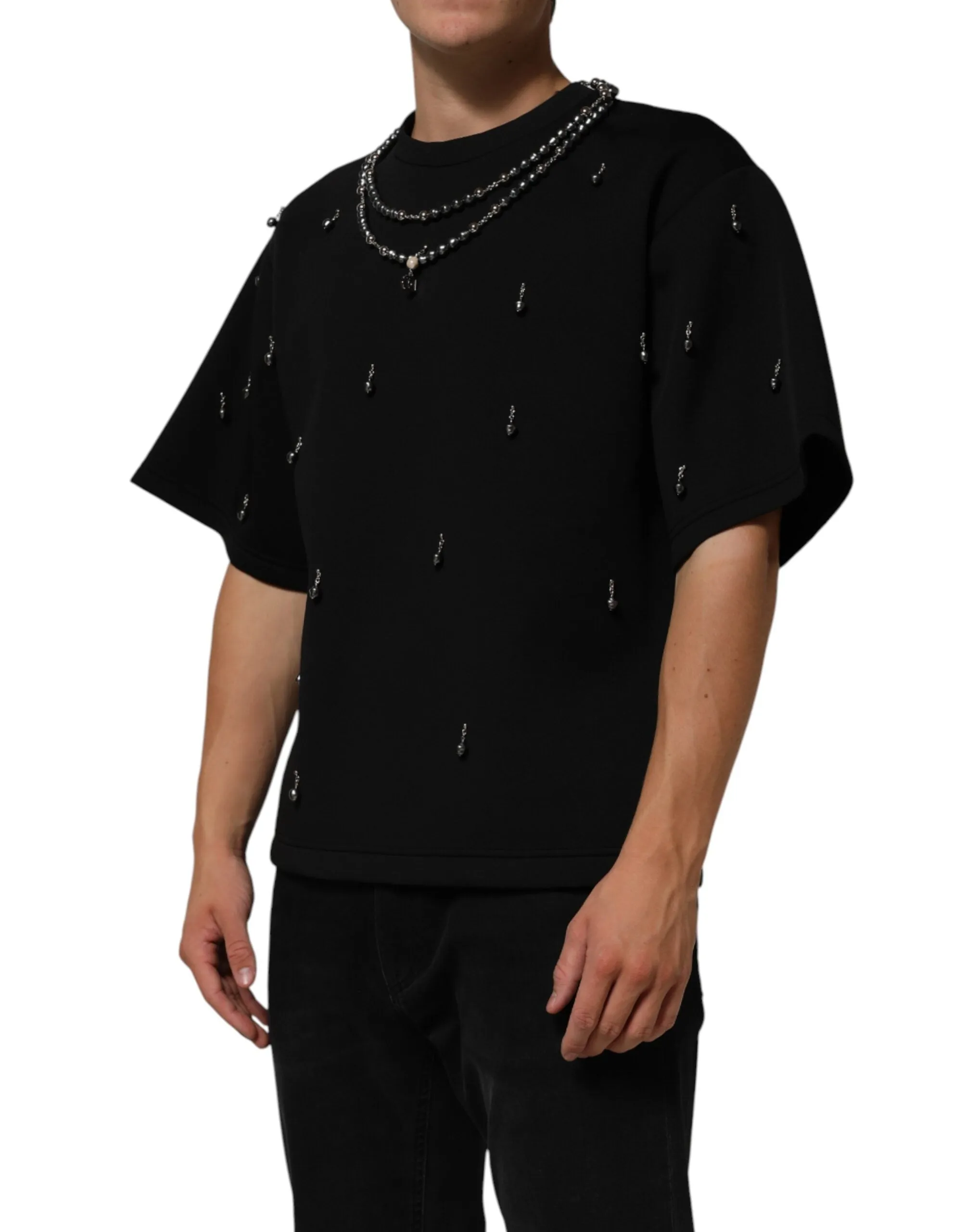 Dolce & Gabbana Black Polyester Necklace Embellished T-shirt sold by Siebentaschen product image thumbnail 3
