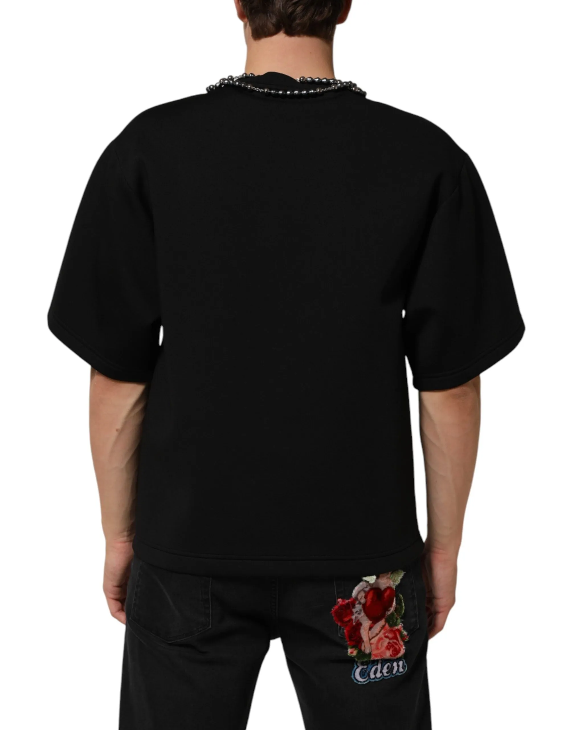 Dolce & Gabbana Black Polyester Necklace Embellished T-shirt sold by Siebentaschen product image thumbnail 4