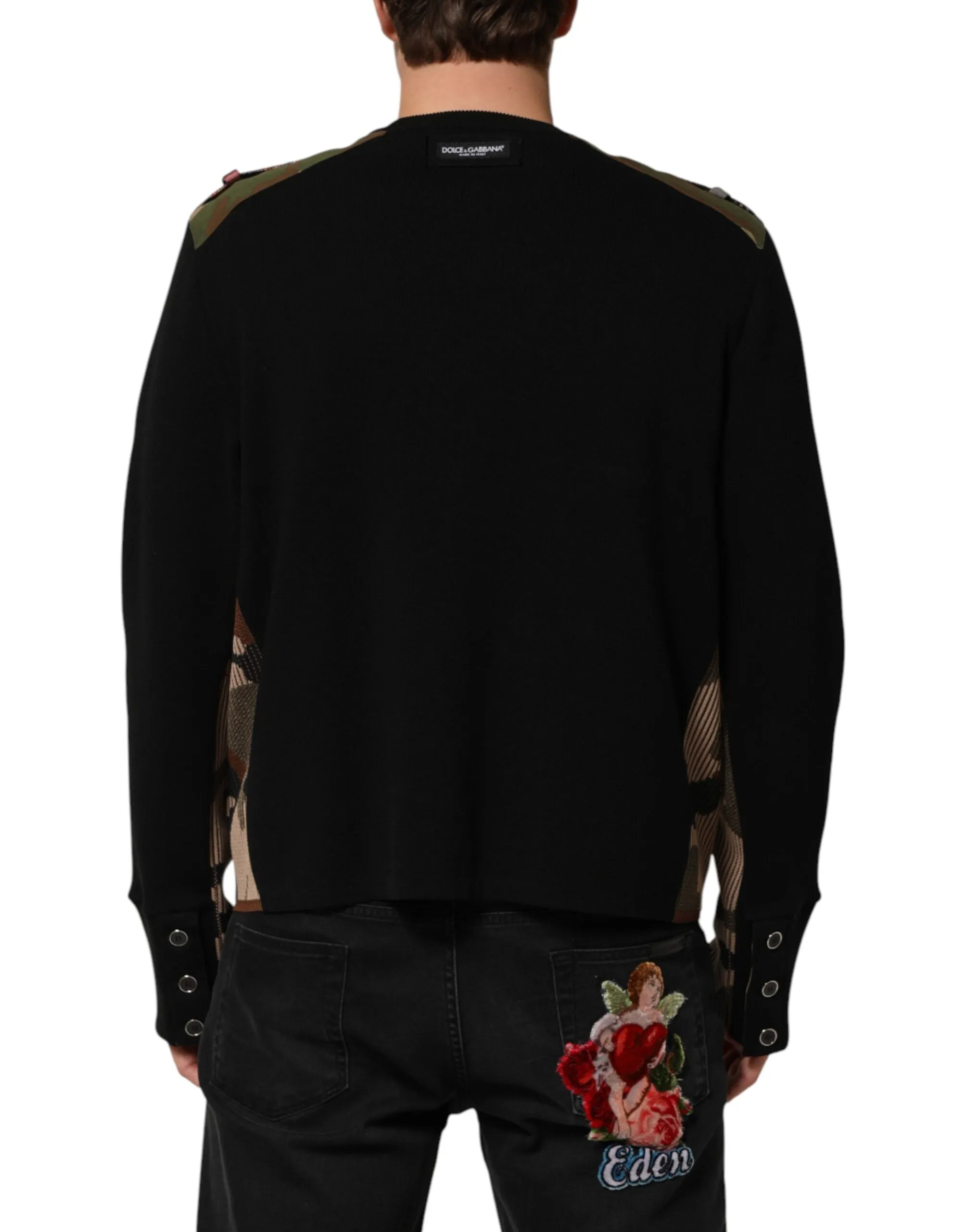 Dolce & Gabbana Black Patchwork Crew Neck Pullover Sweater sold by Siebentaschen product image thumbnail 4