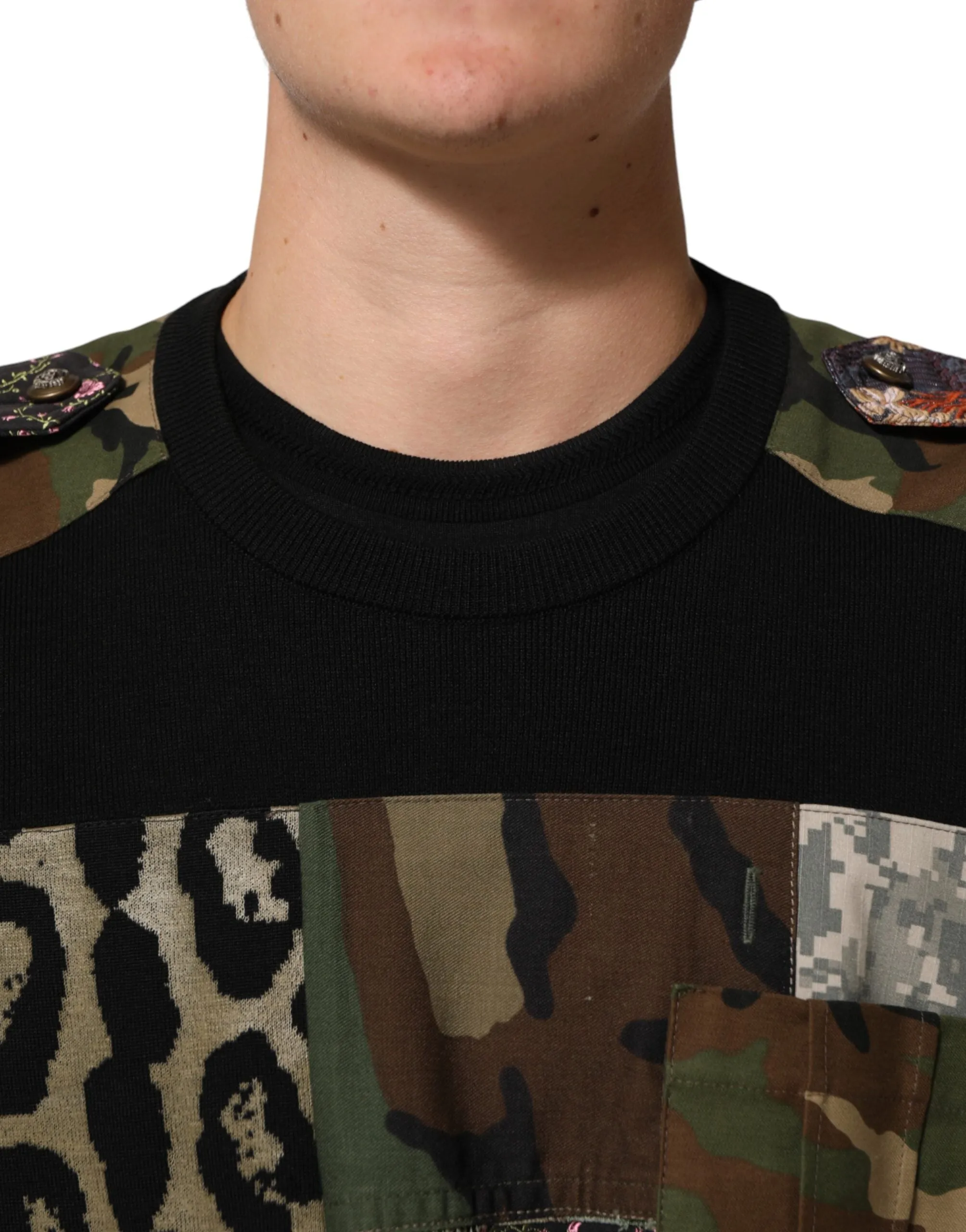 Dolce & Gabbana Black Patchwork Crew Neck Pullover Sweater sold by Siebentaschen product image thumbnail 5