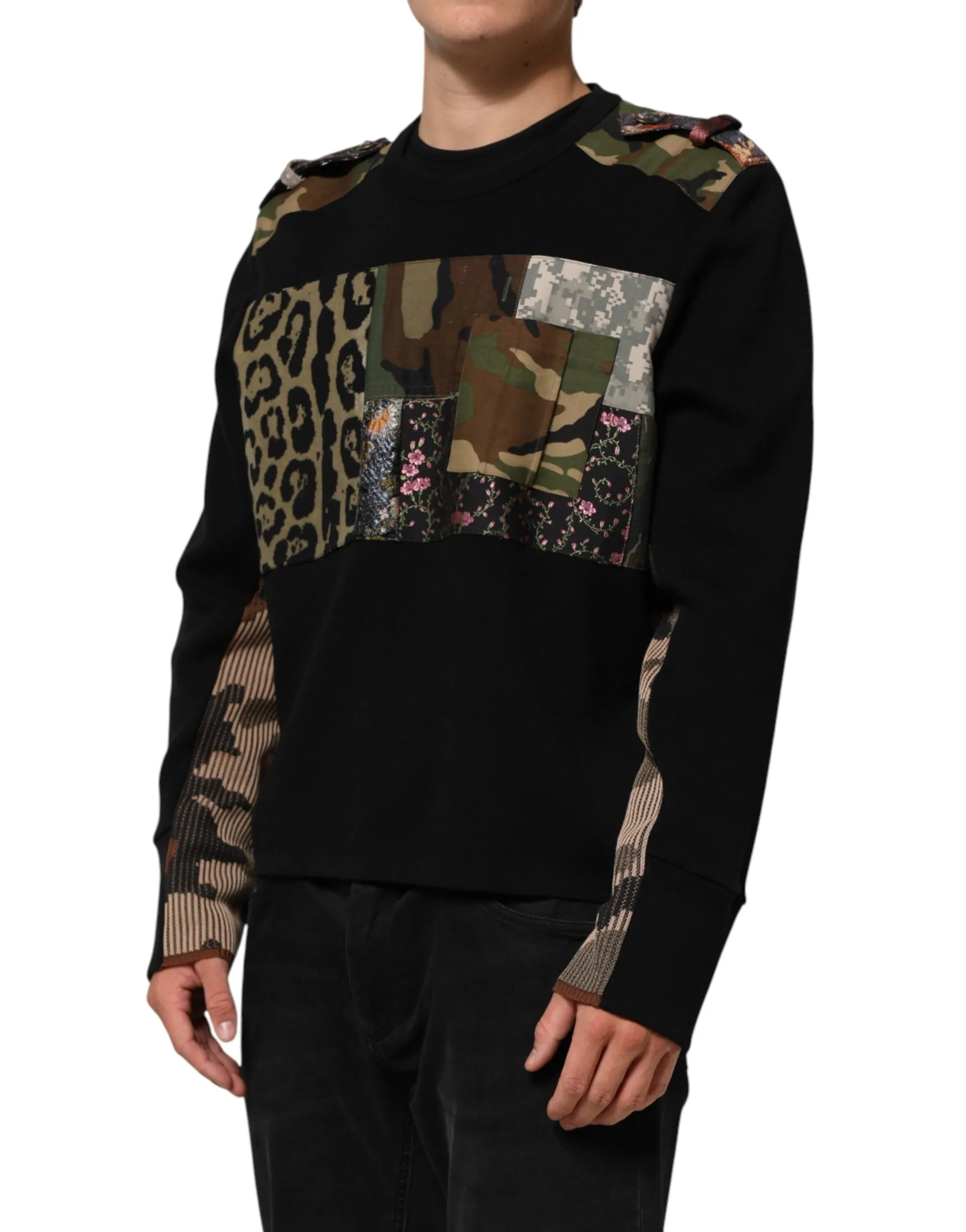 Dolce & Gabbana Black Patchwork Crew Neck Pullover Sweater sold by Siebentaschen product image thumbnail 3