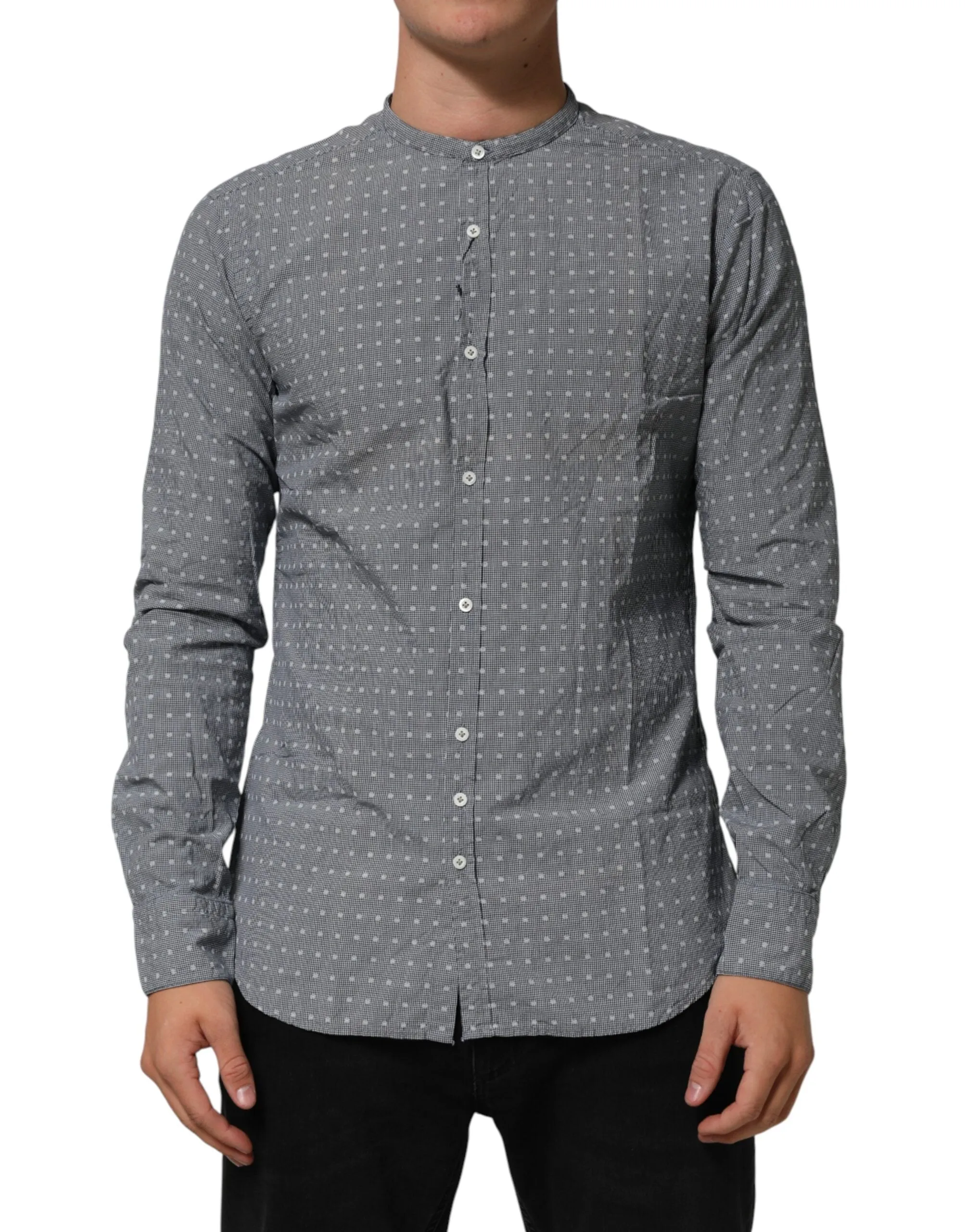 AGLINI Gray Polka Dot Cotton Button Down Long Sleeves Shirt sold by Siebentaschen