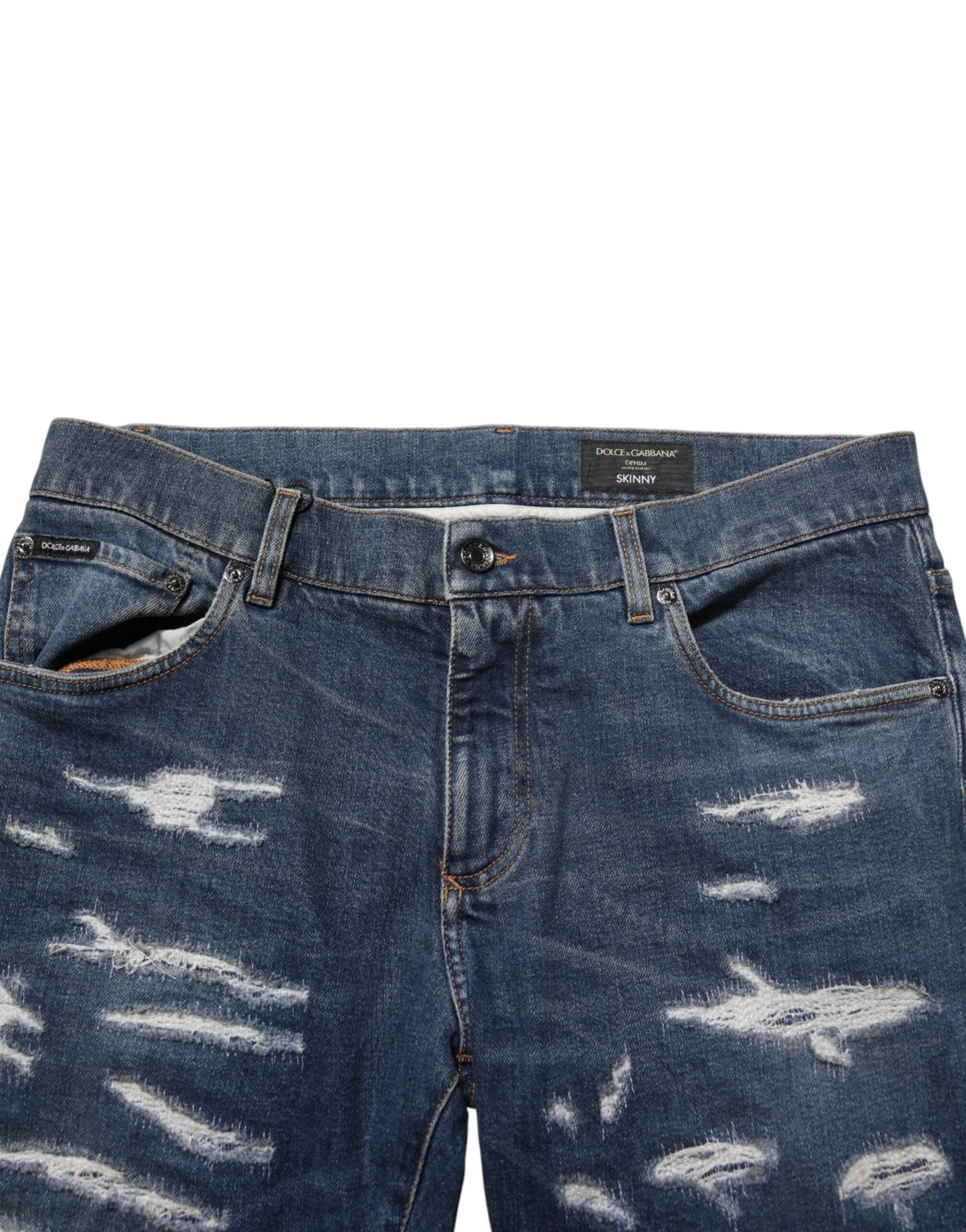 Dolce & Gabbana Blue Tattered Cotton Skinny Men Denim Jeans sold by Siebentaschen product image thumbnail 5