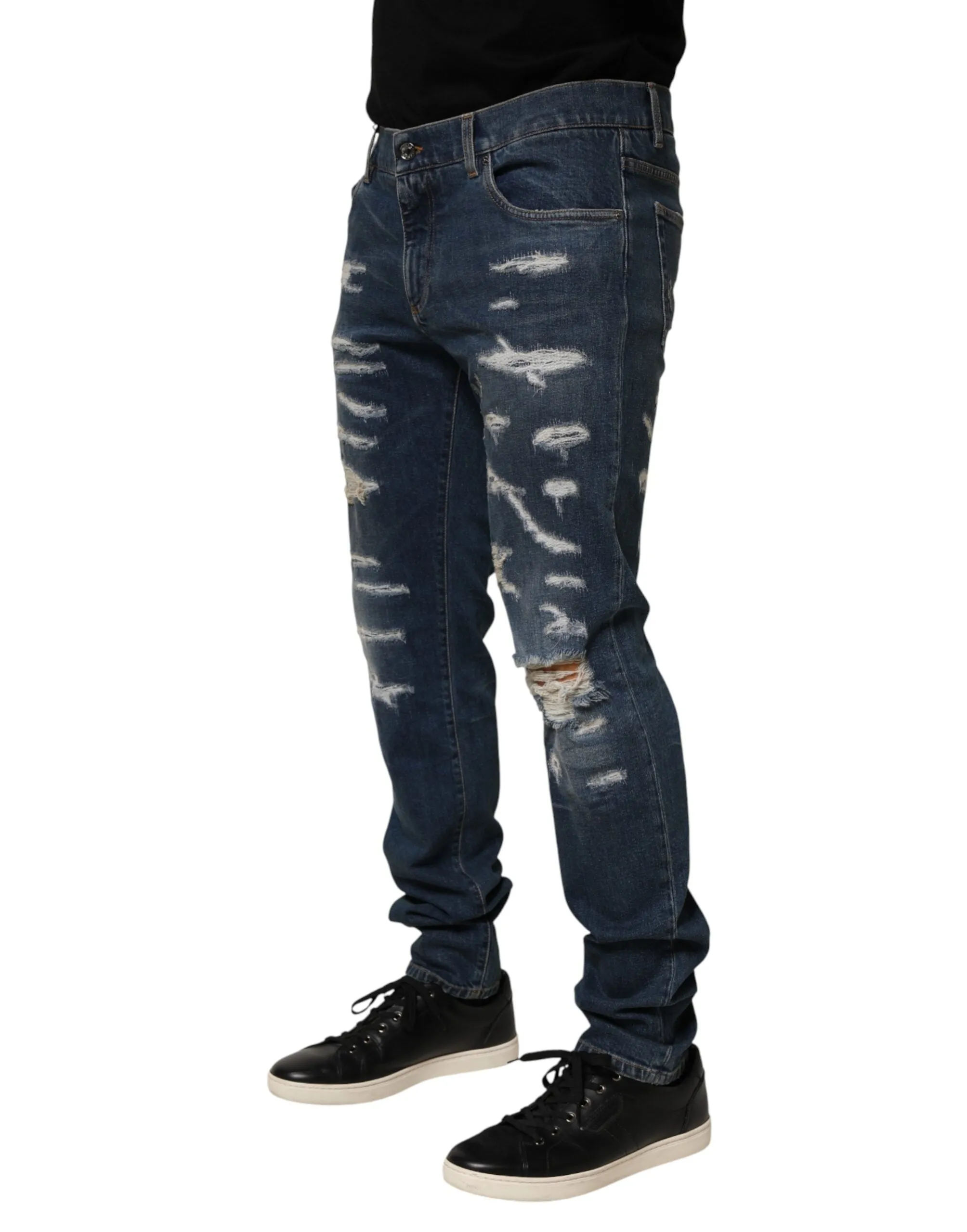 Dolce & Gabbana Blue Tattered Cotton Skinny Men Denim Jeans sold by Siebentaschen product image thumbnail 3