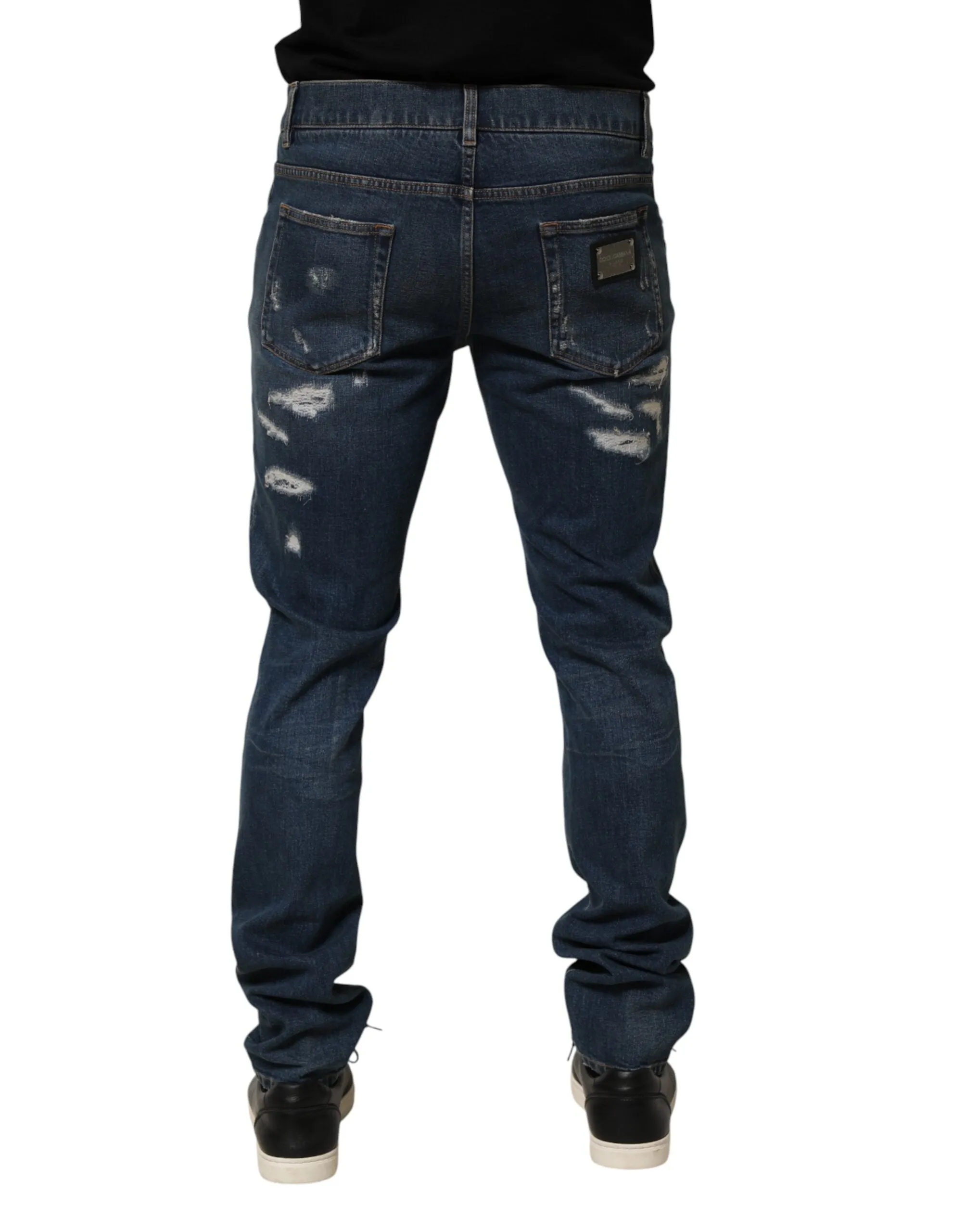 Dolce & Gabbana Blue Tattered Cotton Skinny Men Denim Jeans sold by Siebentaschen product image thumbnail 4