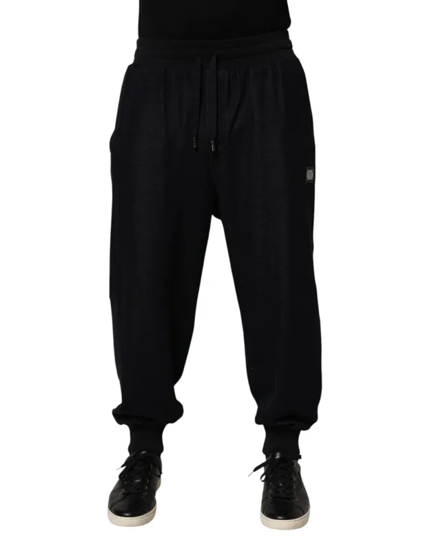 Dolce & Gabbana Black Cotton Blend Drawstring Jogger Jogger Pants sold by Siebentaschen