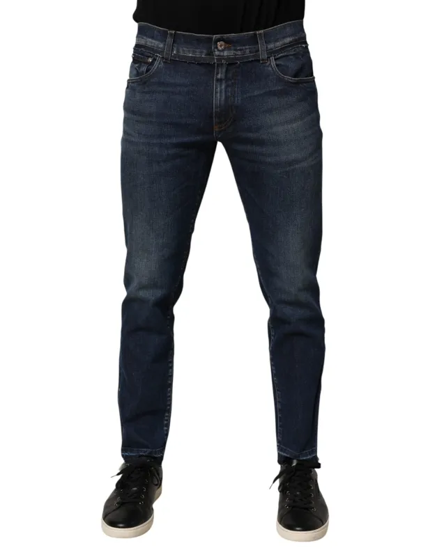 Dolce & Gabbana Blue Cotton Stretch Skinny Men Denim Jeans made by Siebentaschen