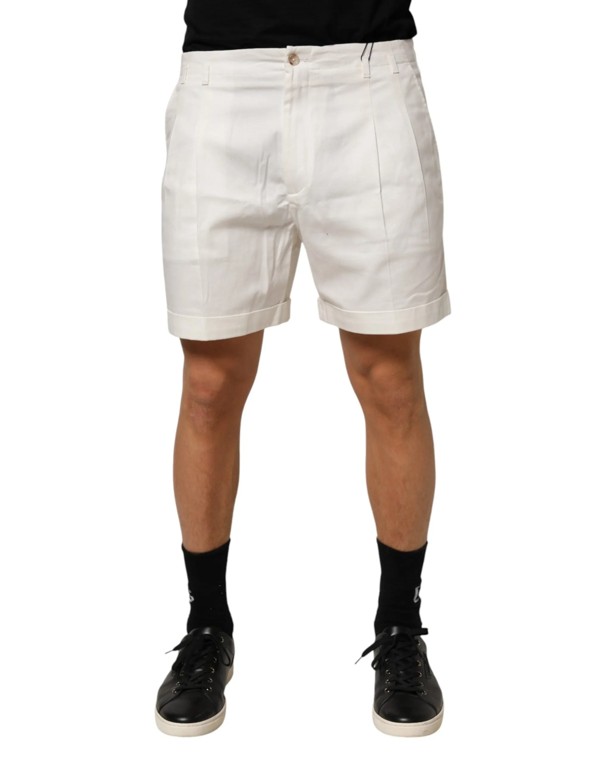 Dolce & Gabbana White Cotton Mid Waist Men Bermuda Shorts sold by Siebentaschen product image thumbnail 2