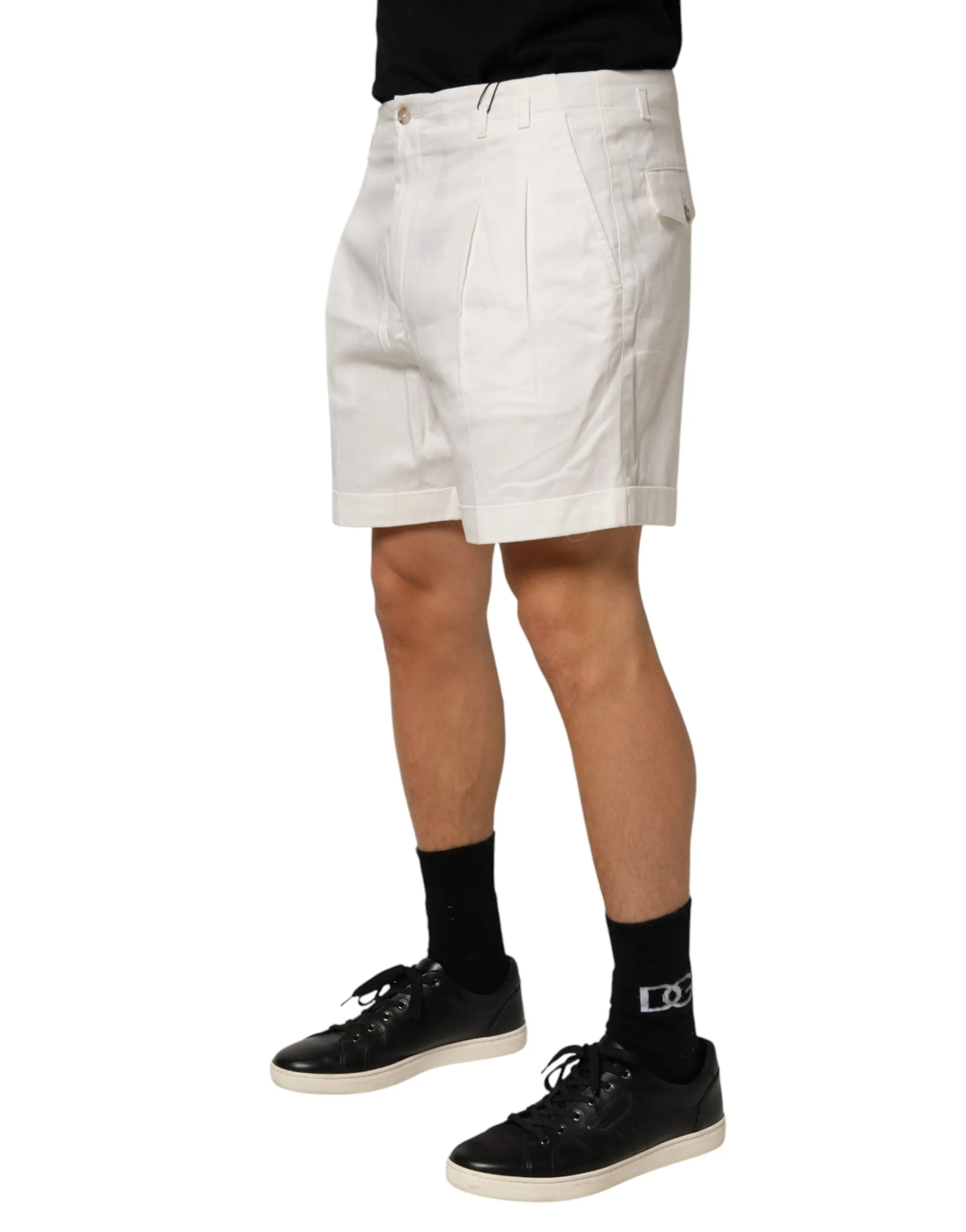 Dolce & Gabbana White Cotton Mid Waist Men Bermuda Shorts sold by Siebentaschen product image thumbnail 3