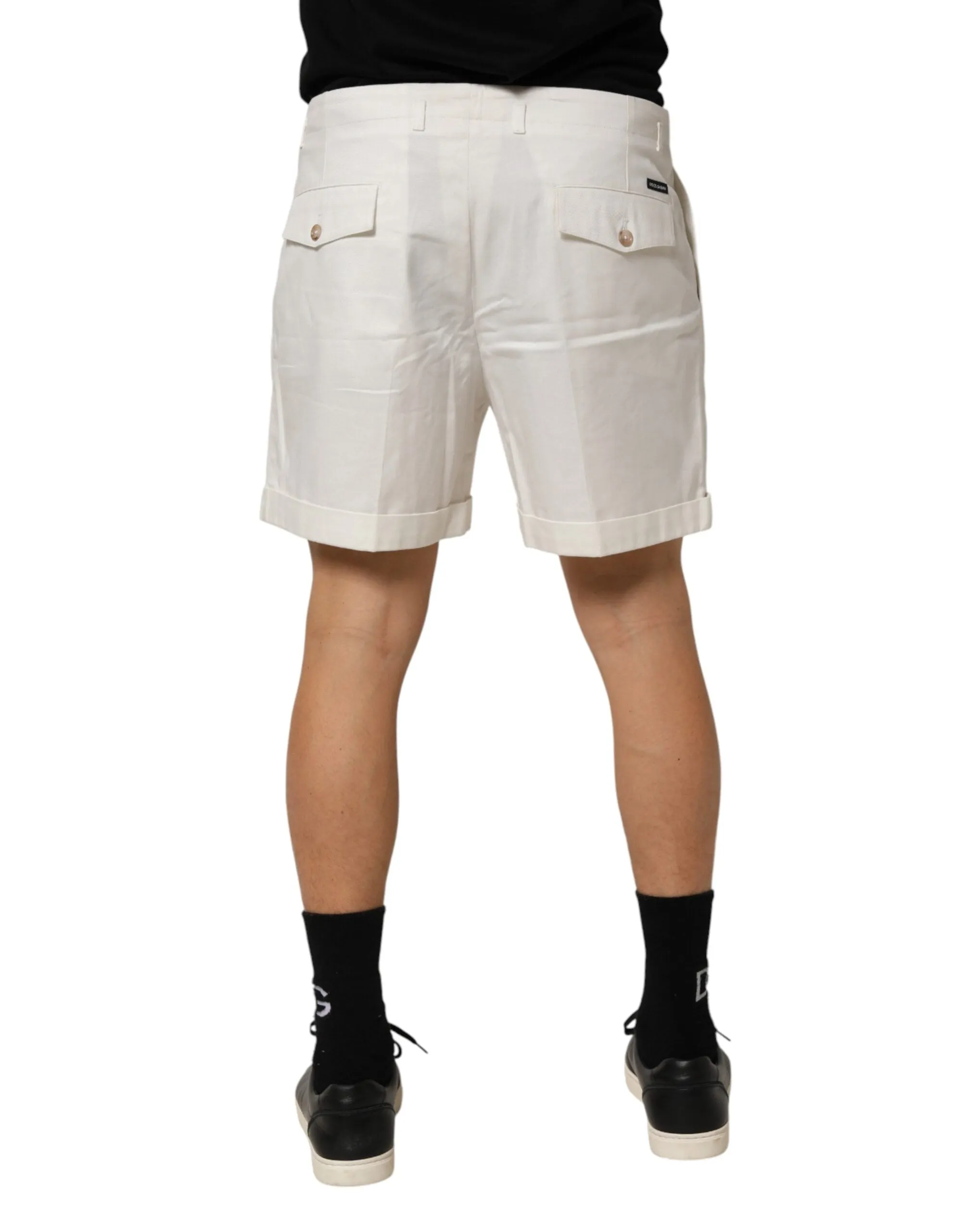 Dolce & Gabbana White Cotton Mid Waist Men Bermuda Shorts sold by Siebentaschen product image thumbnail 4