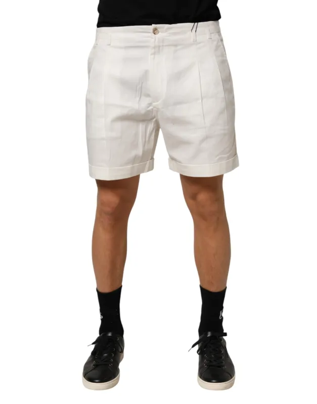 Dolce & Gabbana White Cotton Mid Waist Men Bermuda Shorts sold by Siebentaschen