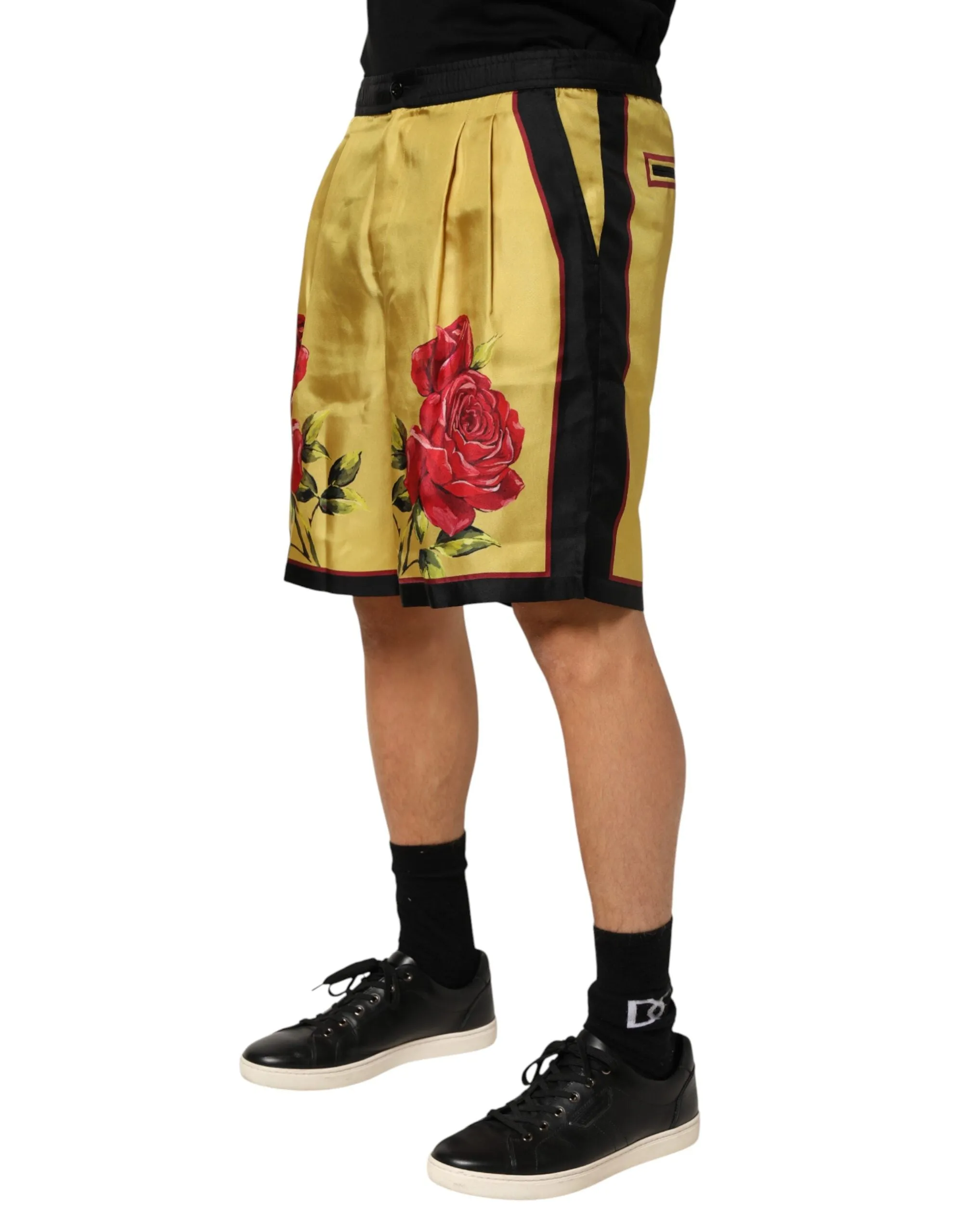 Dolce & Gabbana Yellow Floral Print Silk Men Bermuda Shorts sold by Siebentaschen product image thumbnail 3