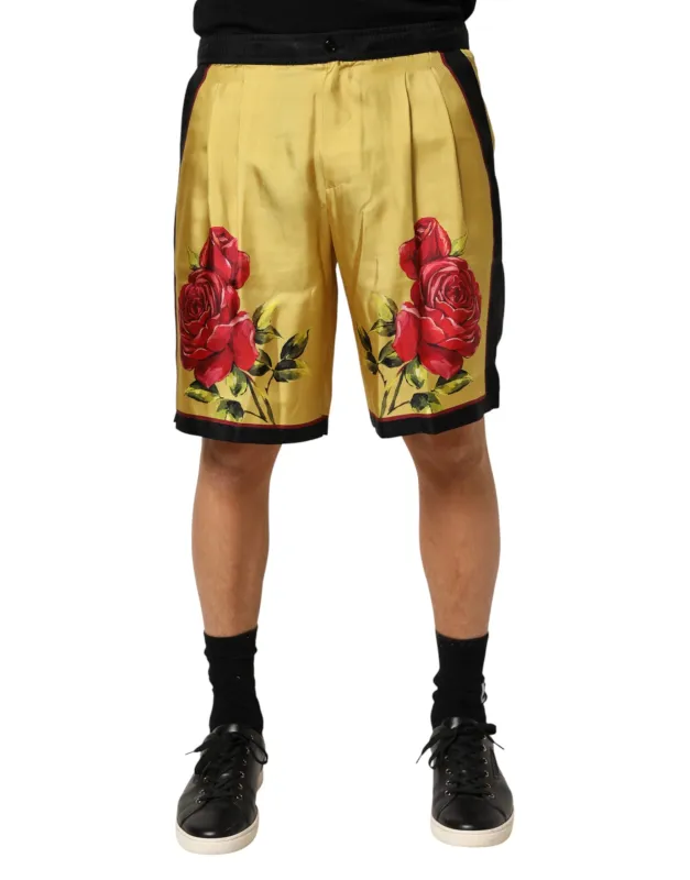 Dolce & Gabbana Yellow Floral Print Silk Men Bermuda Shorts sold by Siebentaschen