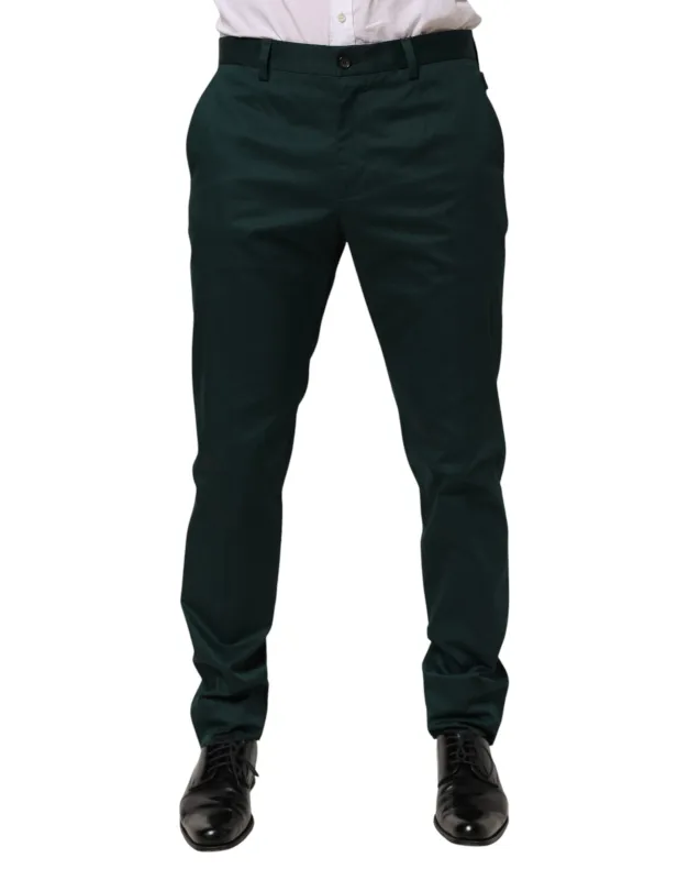 Dolce & Gabbana Green Cotton Formal Dress Men Trouser Pants sold by Siebentaschen