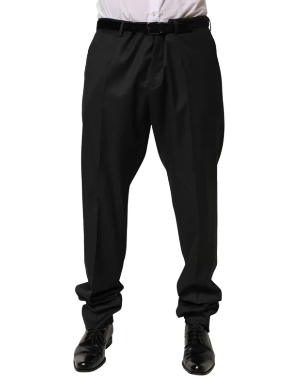 Dolce & Gabbana Black Wool Formal Dress Men Trouser Pants sold by Siebentaschen
