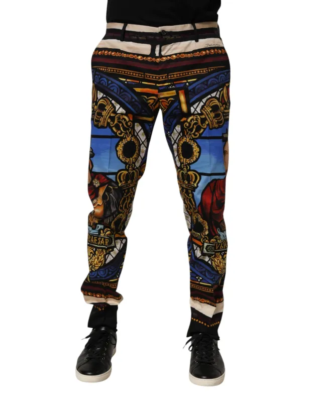 Dolce & Gabbana Multicolor Julias Ceasar Print Tapered Pants sold by Siebentaschen