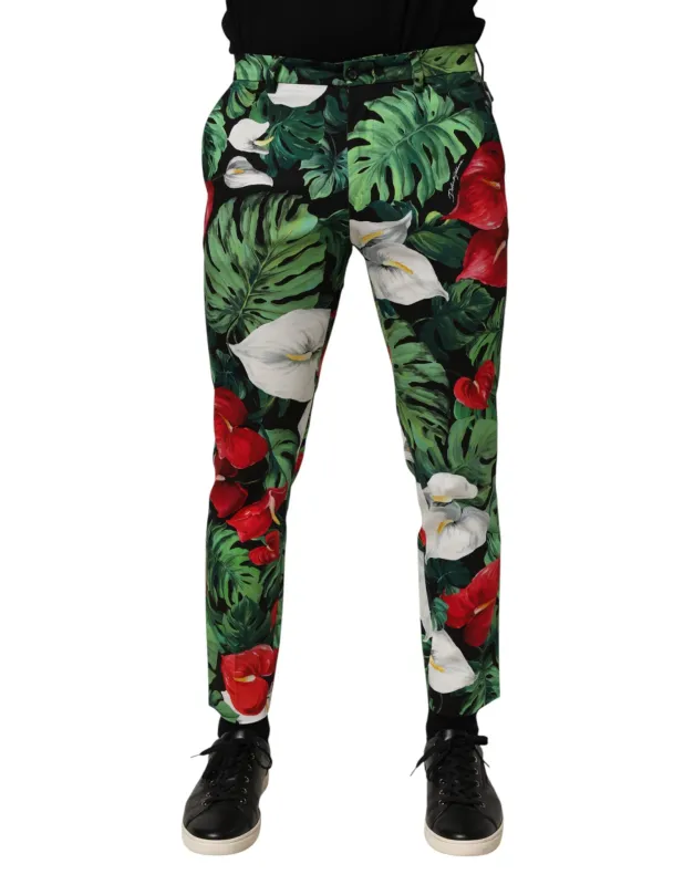 Dolce & Gabbana Multicolor Floral Print Cotton Tapered Pants sold by Siebentaschen