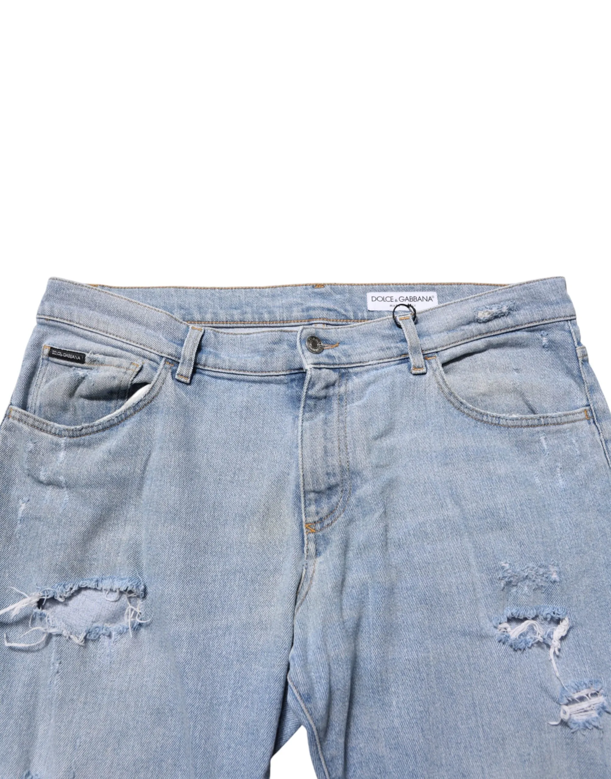 Dolce & Gabbana Blue Cotton Distressed Slim Fit Denim Jeans sold by Siebentaschen product image thumbnail 5