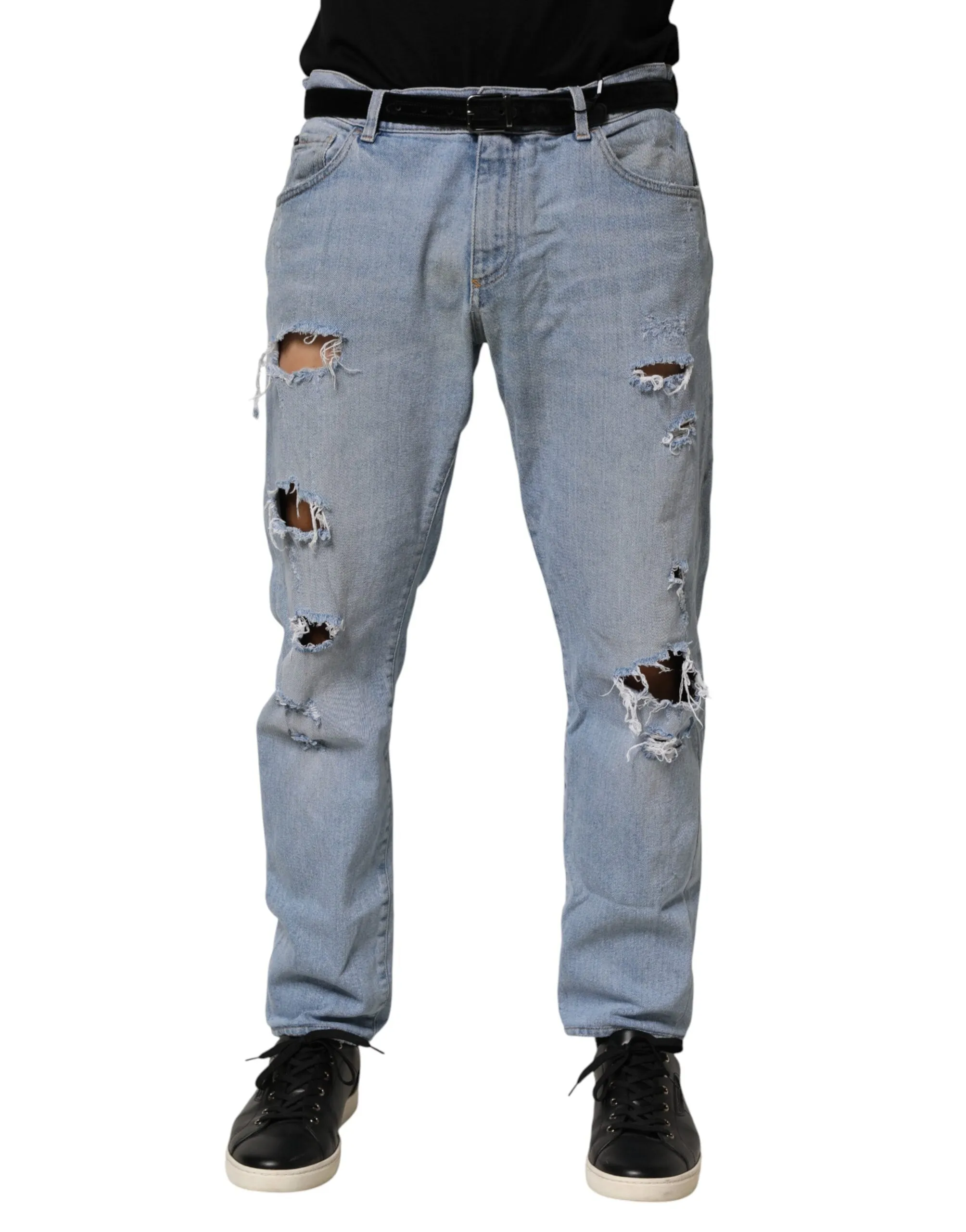 Dolce & Gabbana Blue Cotton Distressed Slim Fit Denim Jeans sold by Siebentaschen product image thumbnail 2