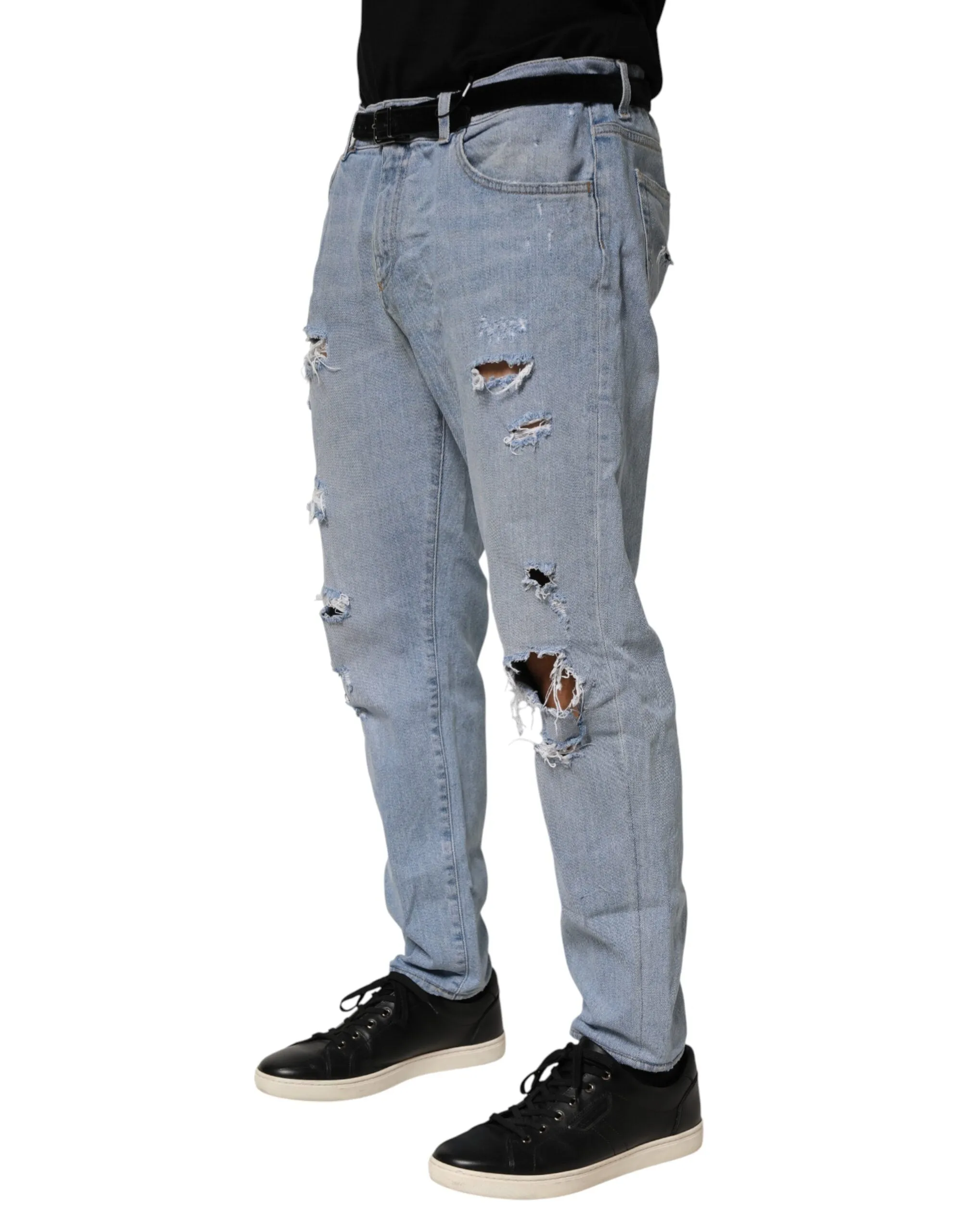 Dolce & Gabbana Blue Cotton Distressed Slim Fit Denim Jeans sold by Siebentaschen product image thumbnail 3