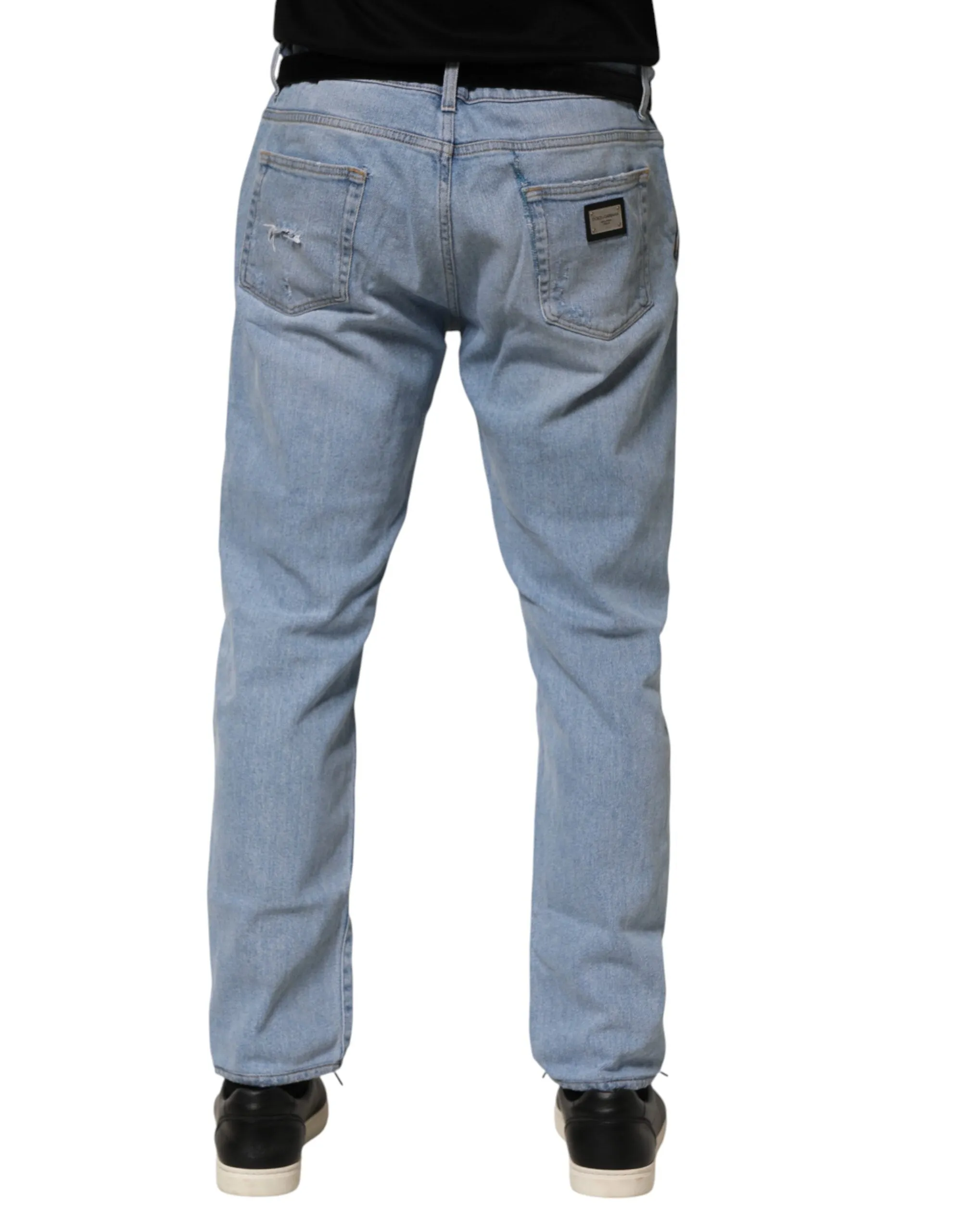Dolce & Gabbana Blue Cotton Distressed Slim Fit Denim Jeans sold by Siebentaschen product image thumbnail 4