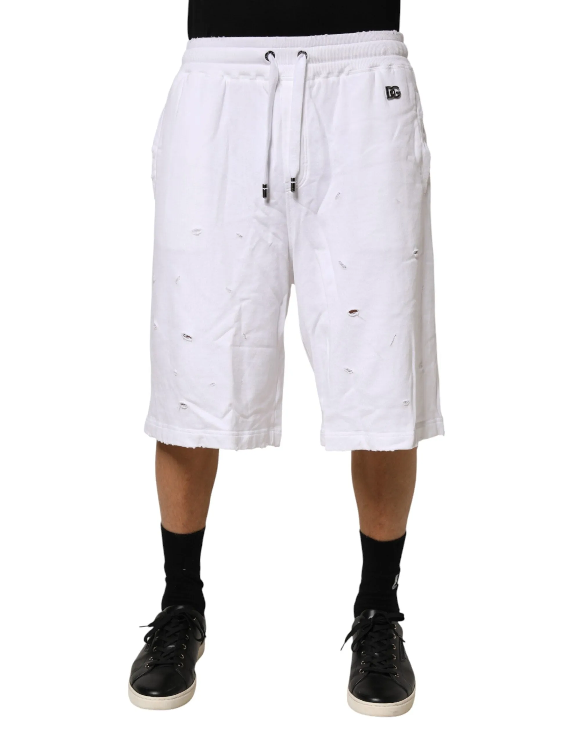 Dolce & Gabbana White Distressed Cotton Men Bermuda Shorts sold by Siebentaschen product image thumbnail 2