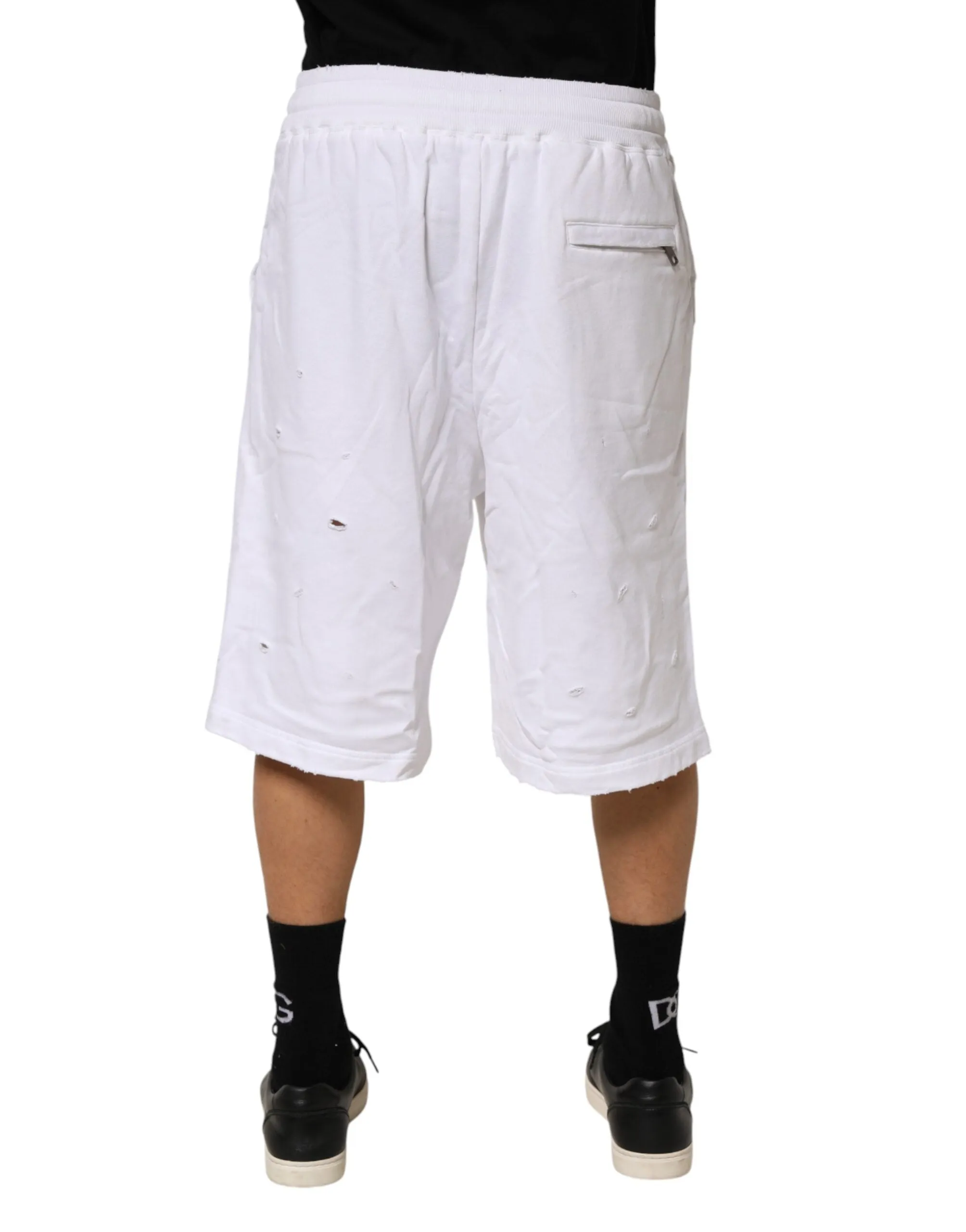 Dolce & Gabbana White Distressed Cotton Men Bermuda Shorts sold by Siebentaschen product image thumbnail 4