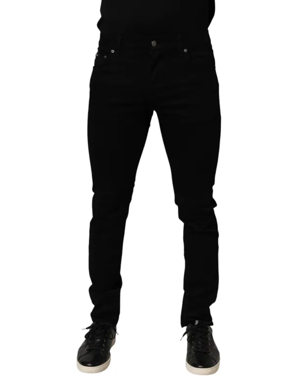 Dolce & Gabbana Black Cotton Stretch Slim Fit Men Denim Jeans sold by Siebentaschen