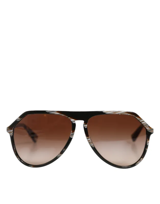 Dolce & Gabbana Modified Aviator Striped Brown Acetate Gradient Sunglasses made by Siebentaschen
