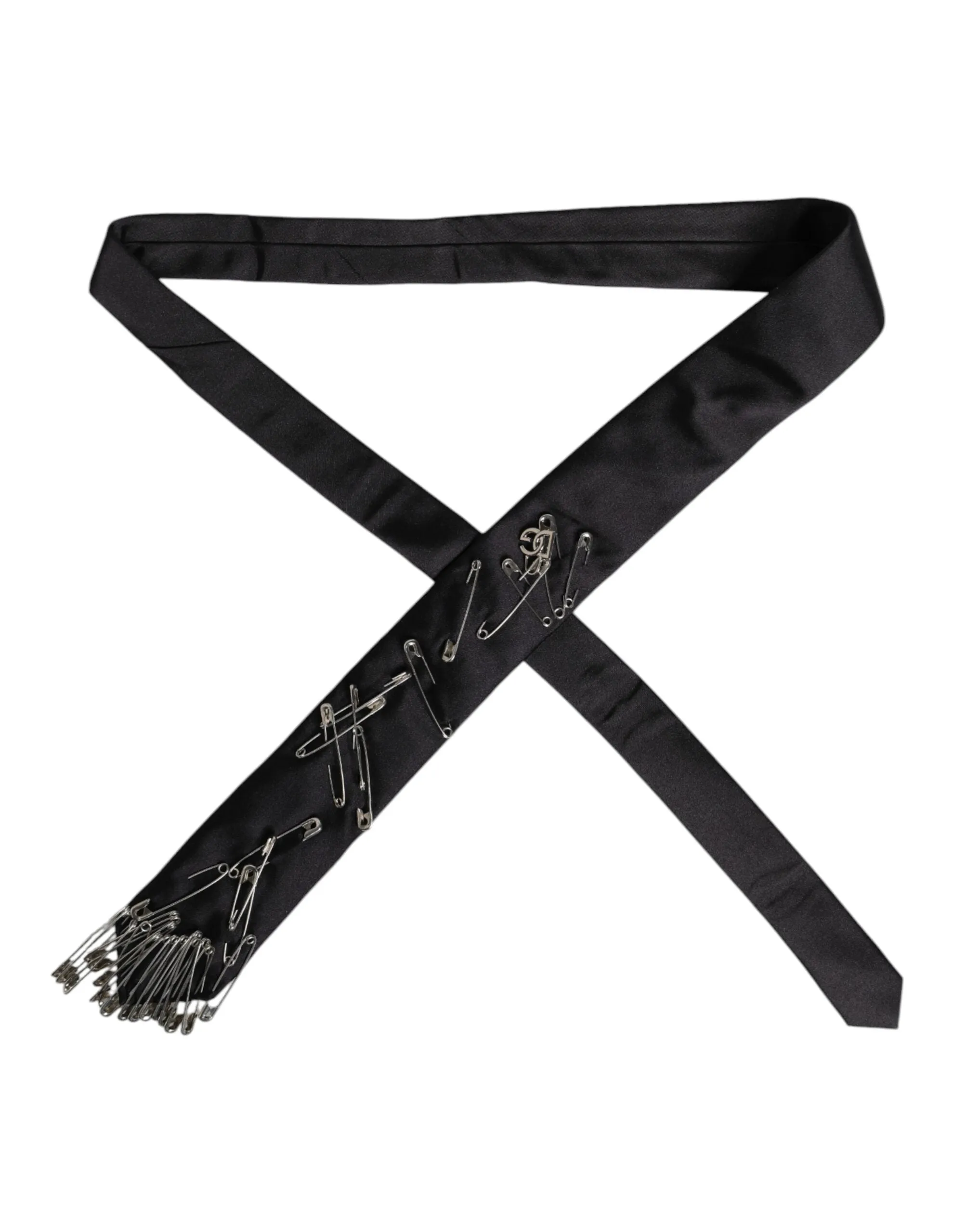Dolce & Gabbana Black Safety Pins Silk Adjustable Necktie Accessory Tie sold by Siebentaschen product image thumbnail 4