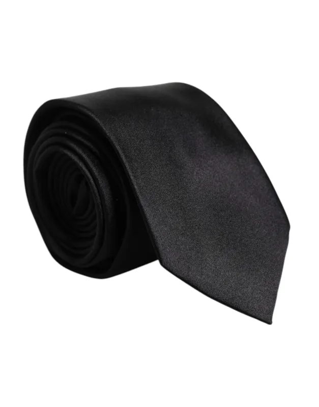Dolce & Gabbana Men Black Solid Silk Adjustable Necktie Accessory Tie sold by Siebentaschen