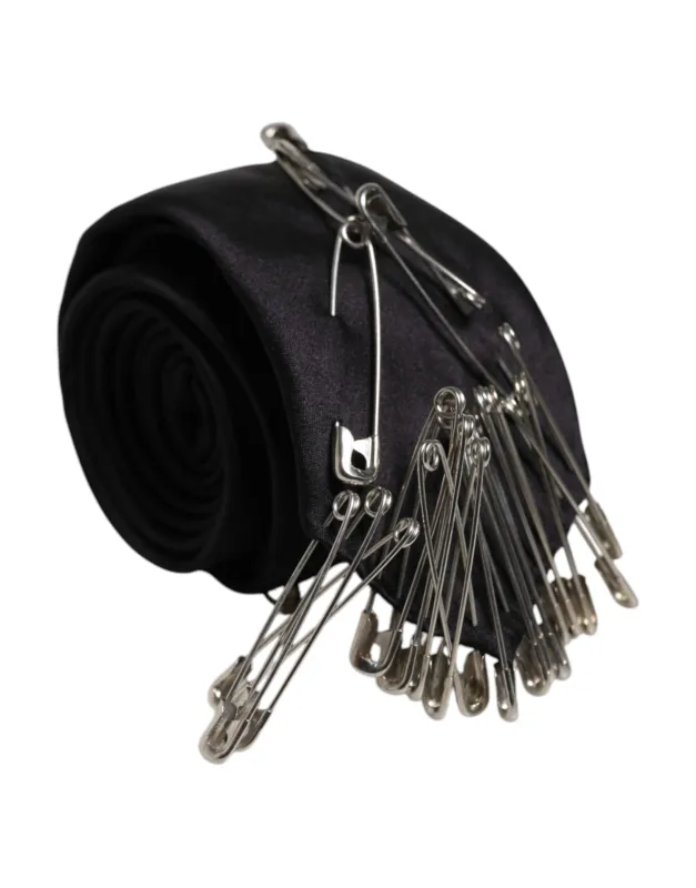 Dolce & Gabbana Black Safety Pins Silk Adjustable Necktie Accessory Tie sold by Siebentaschen