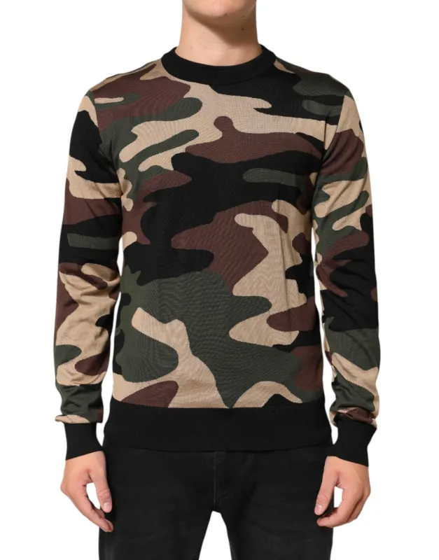 Dolce & Gabbana Multicolor Camouflage Crew Neck Men Pullover Sweater sold by Siebentaschen