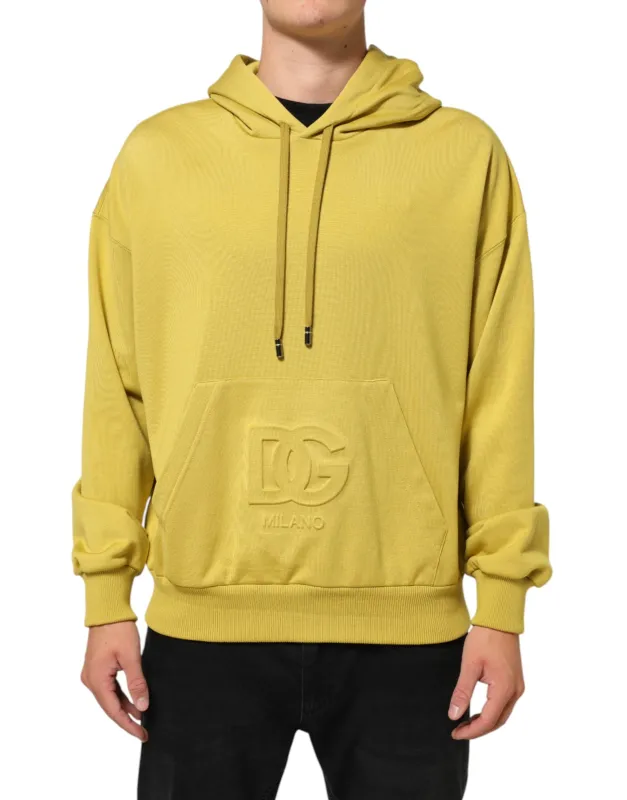 Dolce & Gabbana Yellow Logo Cotton Hooded Sweatshirt Sweater sold by Siebentaschen