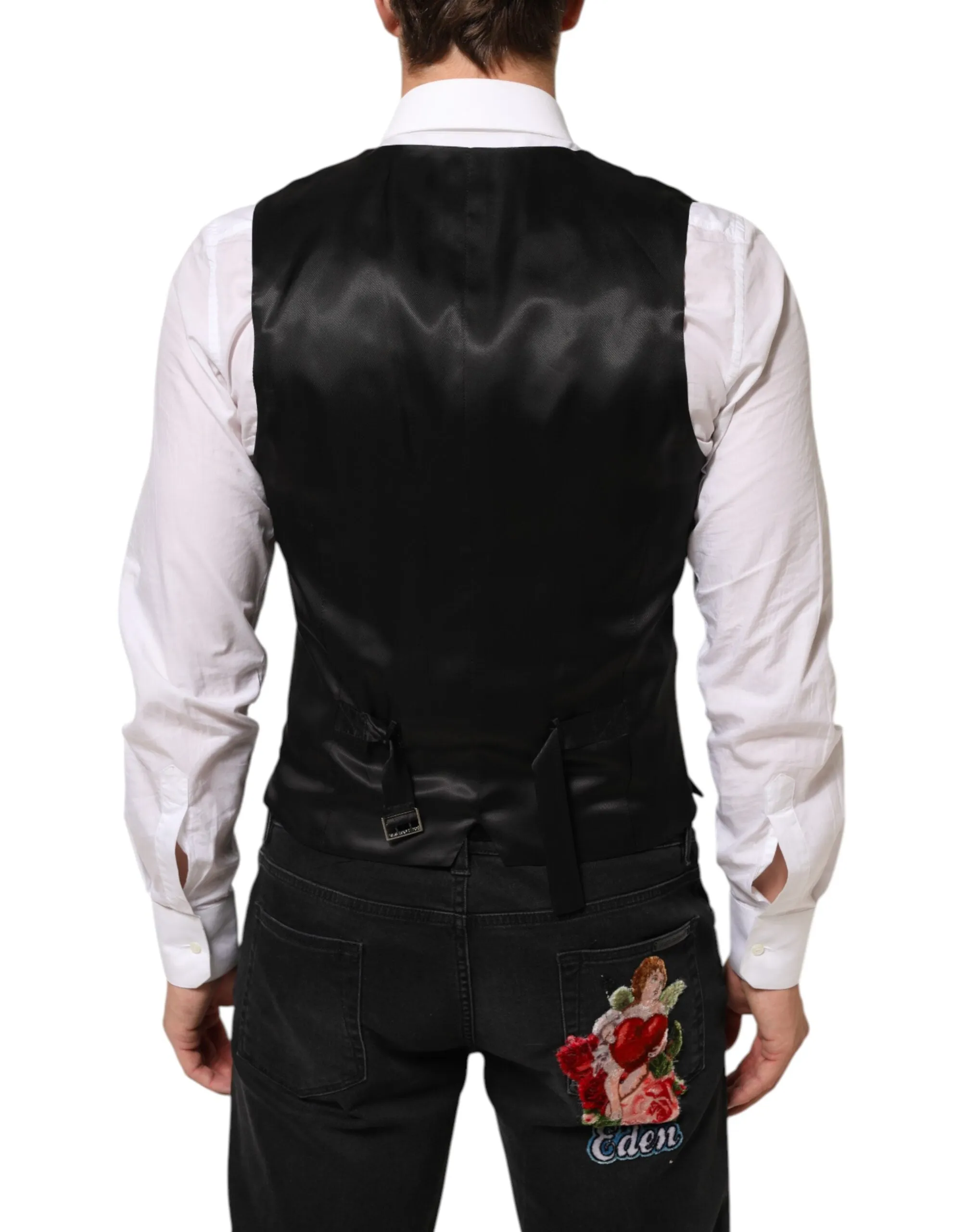 Dolce & Gabbana Black Wool Dress Formal Men Waistcoat Vest sold by Siebentaschen product image thumbnail 4