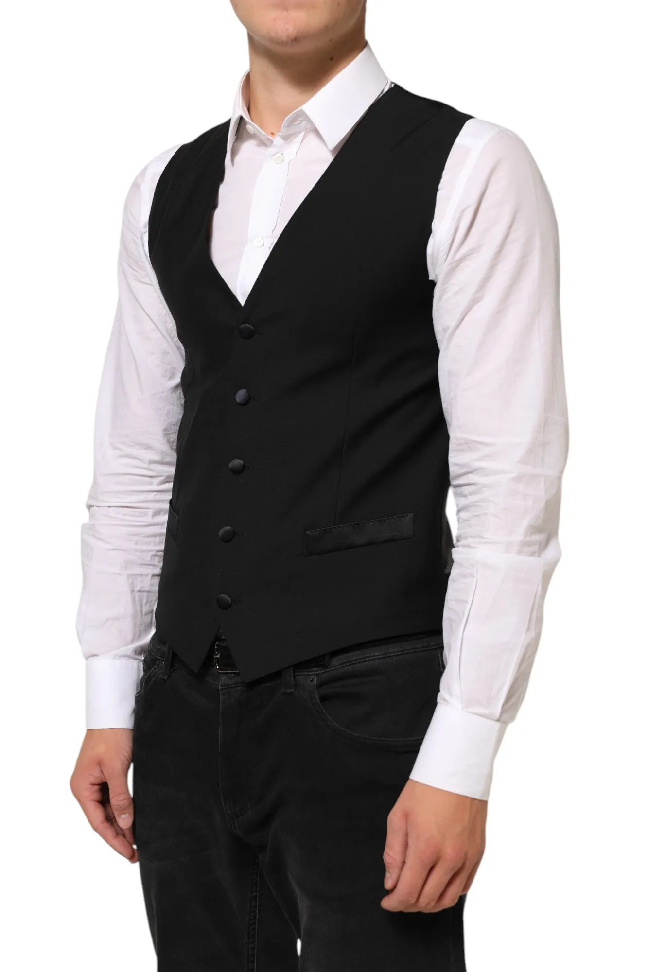 Dolce & Gabbana Black Wool Dress Formal Men Waistcoat Vest sold by Siebentaschen product image thumbnail 3