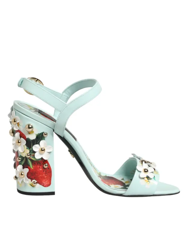 Dolce & Gabbana Mint Green Floral Studs Heels Sandals Shoes sold by Siebentaschen