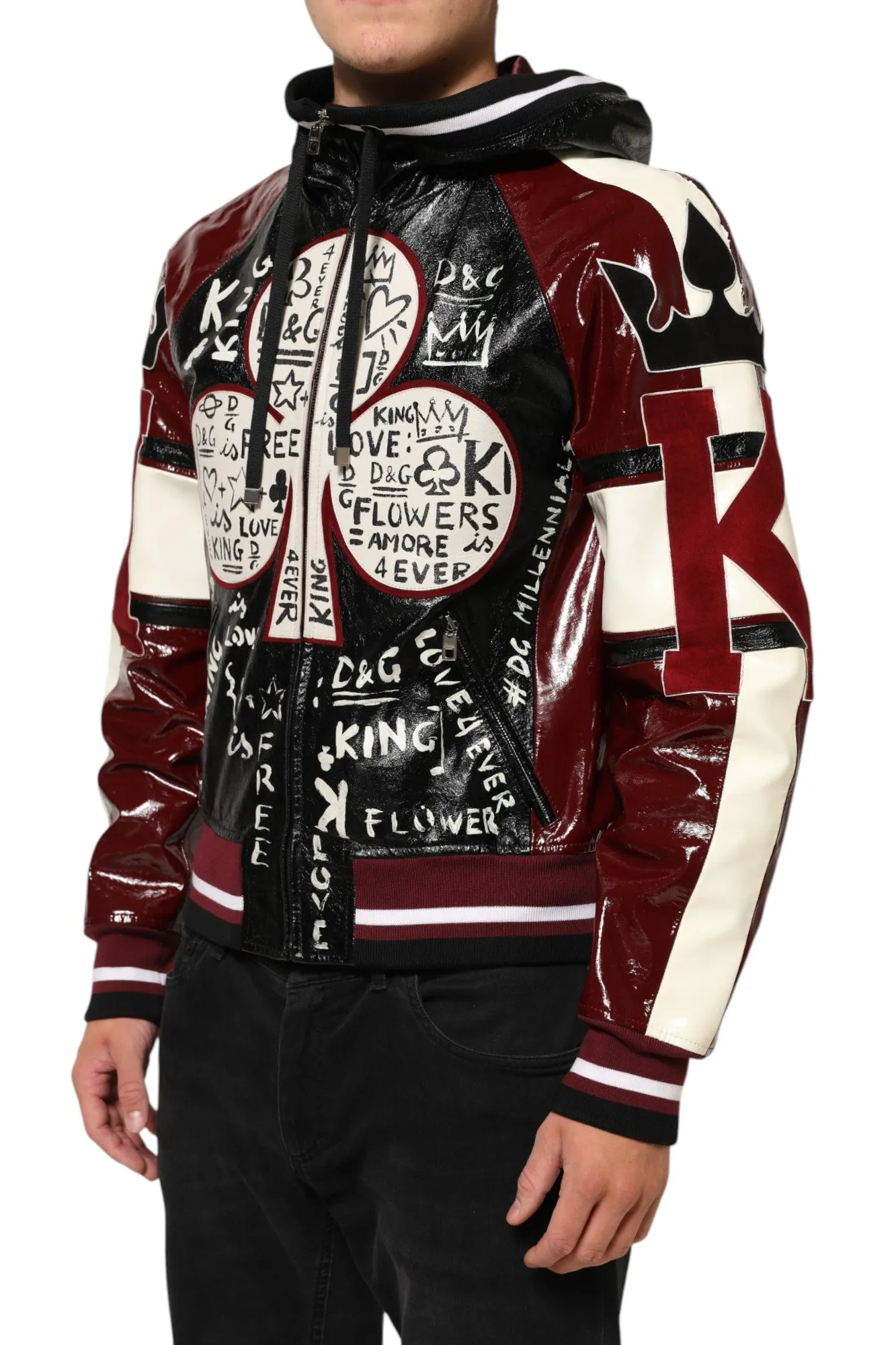 Dolce & Gabbana Multicolor Hooded Leather DG King Men Biker Jacket sold by Siebentaschen product image thumbnail 3