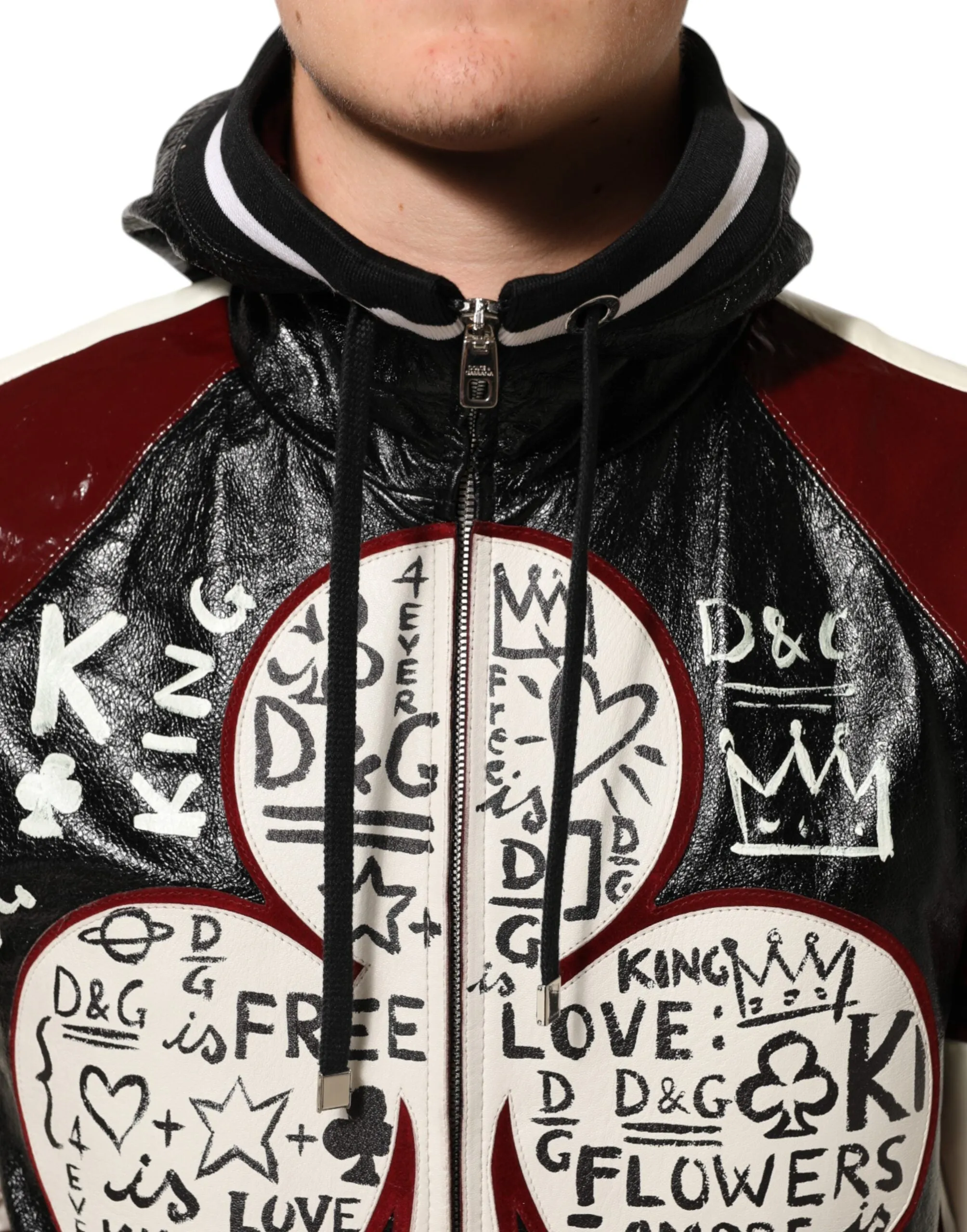 Dolce & Gabbana Multicolor Hooded Leather DG King Men Biker Jacket sold by Siebentaschen product image thumbnail 5